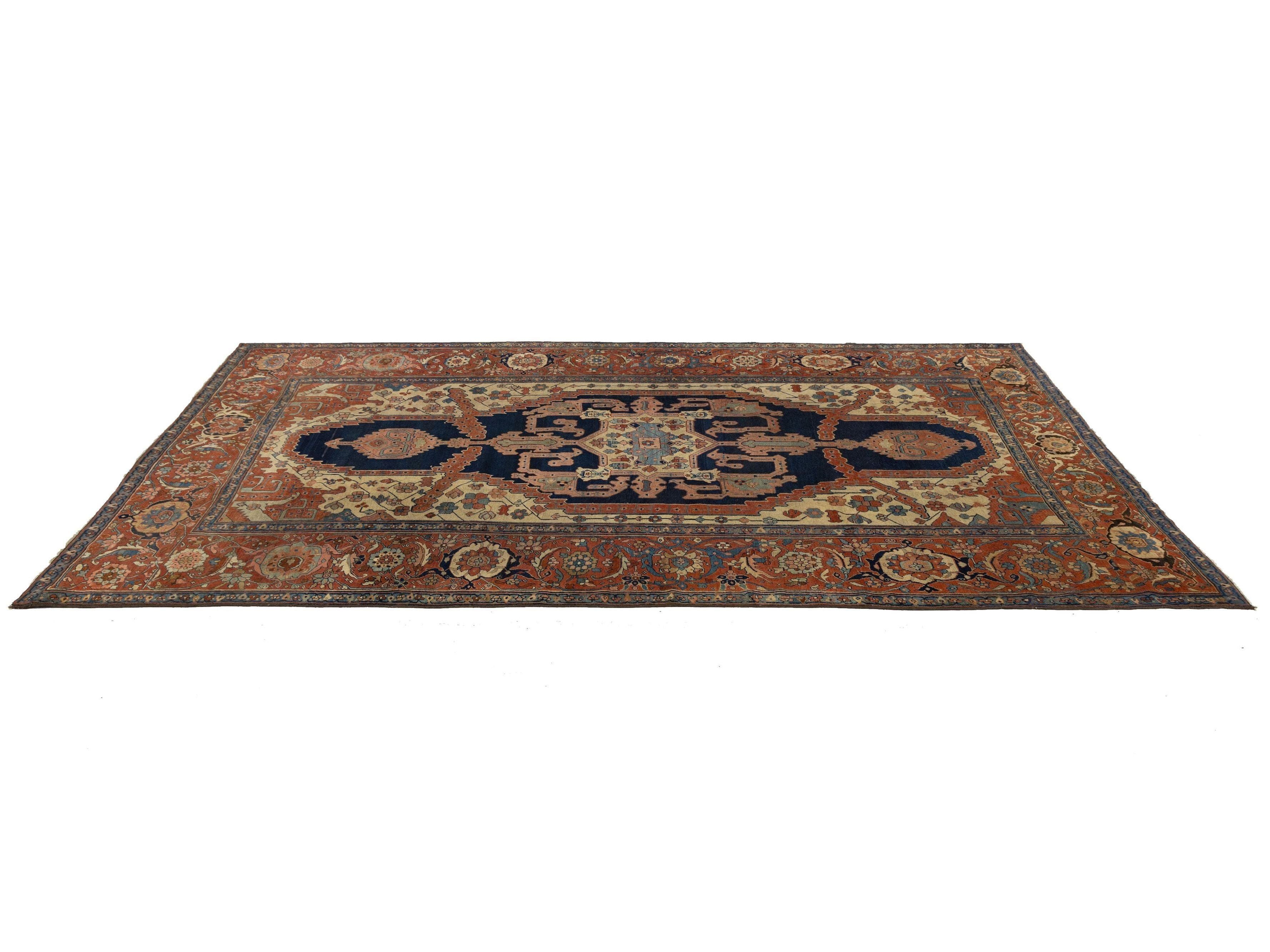 Antique Serapi Wool Rug 10 X 14