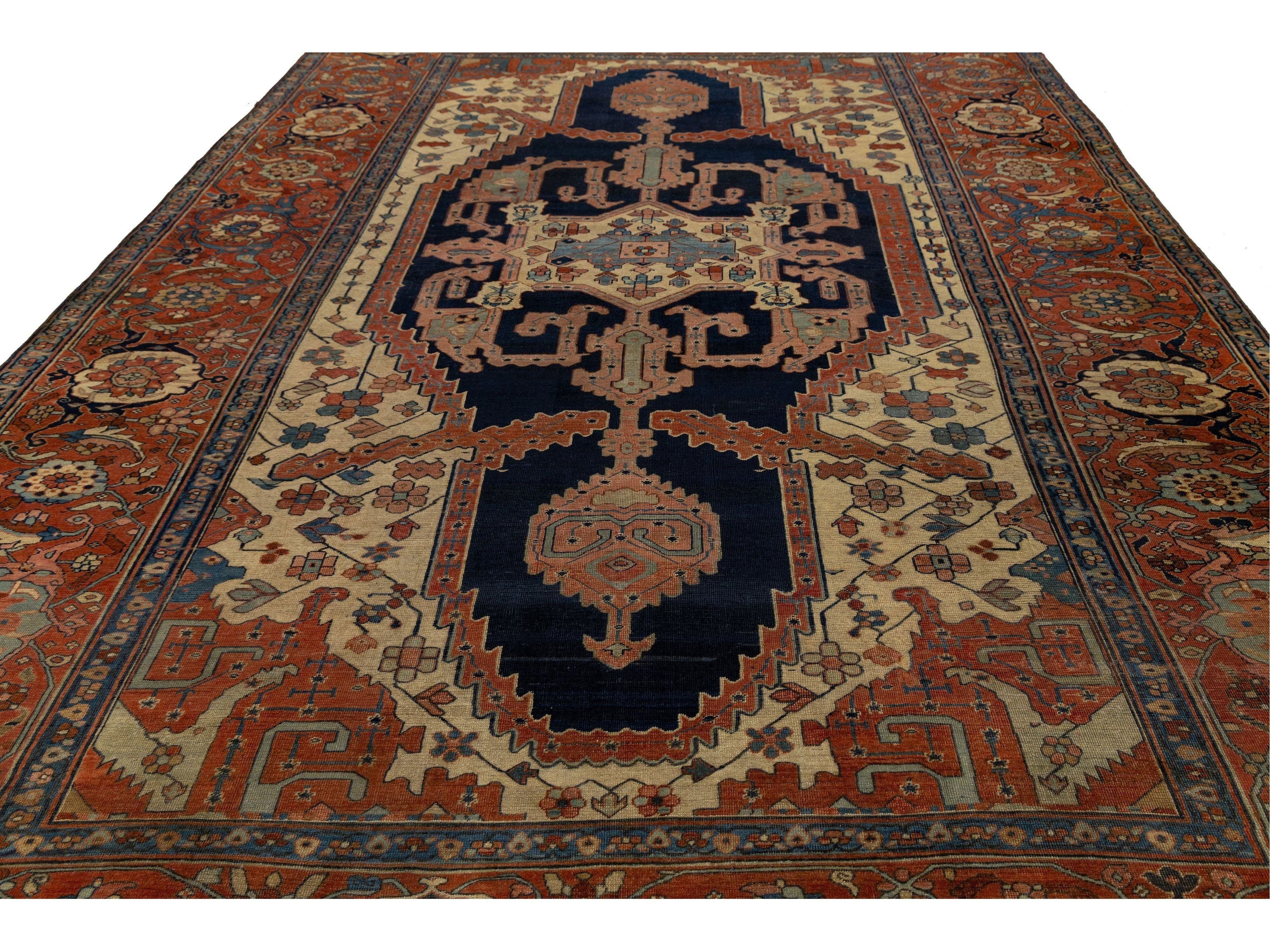 Antique Serapi Wool Rug 10 X 14