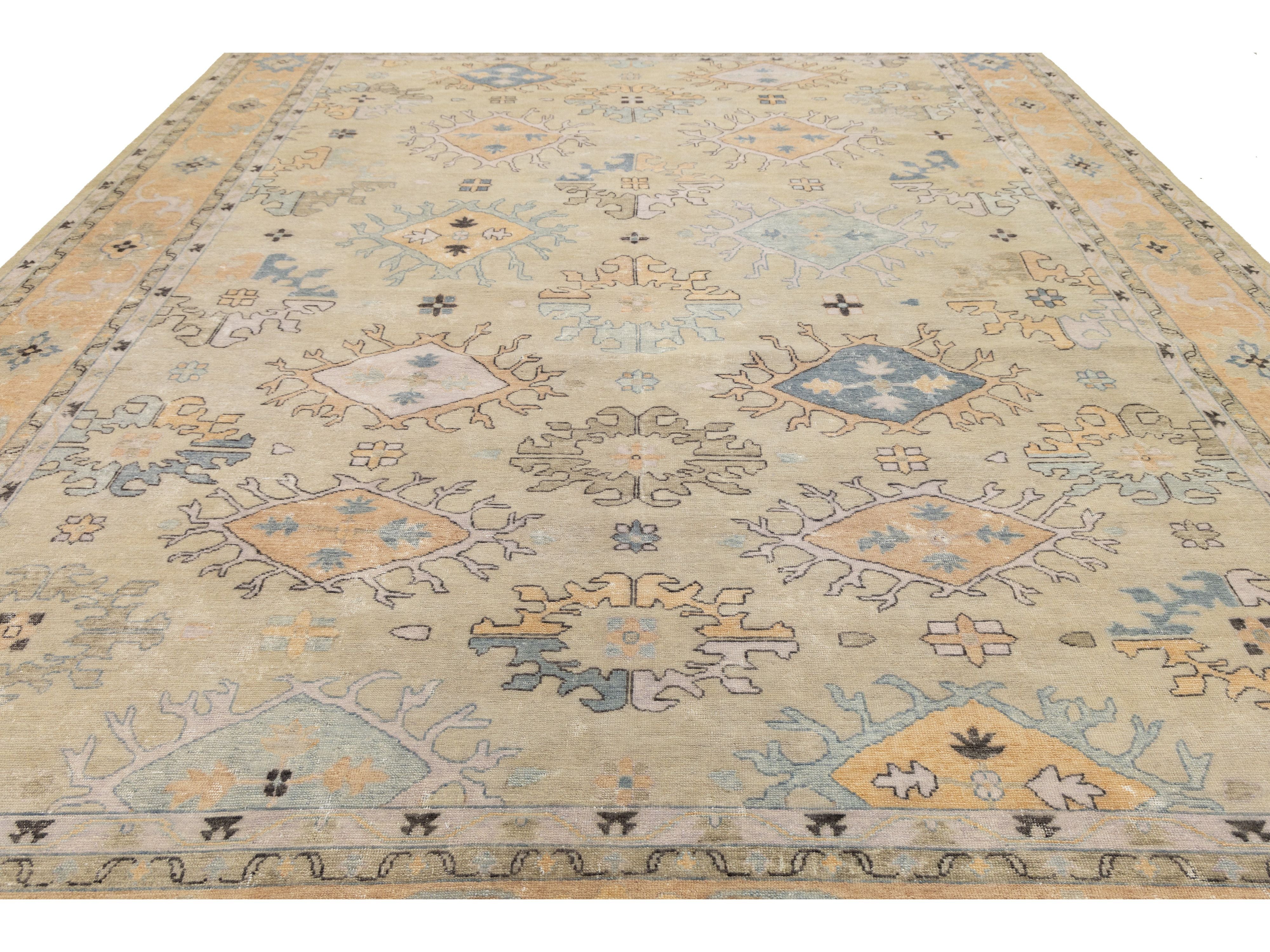Modern Oushak Wool Rug 12 X 15
