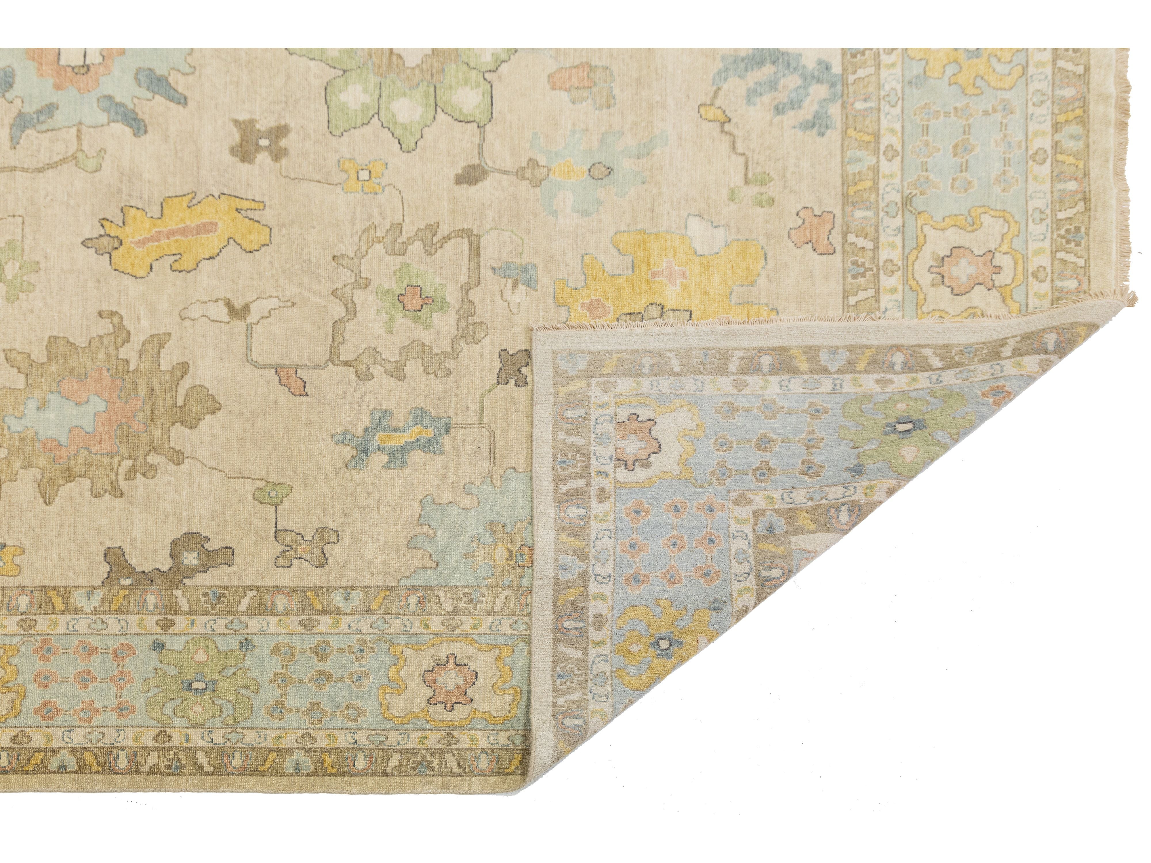 Modern Oushak Wool Rug 12 X 15