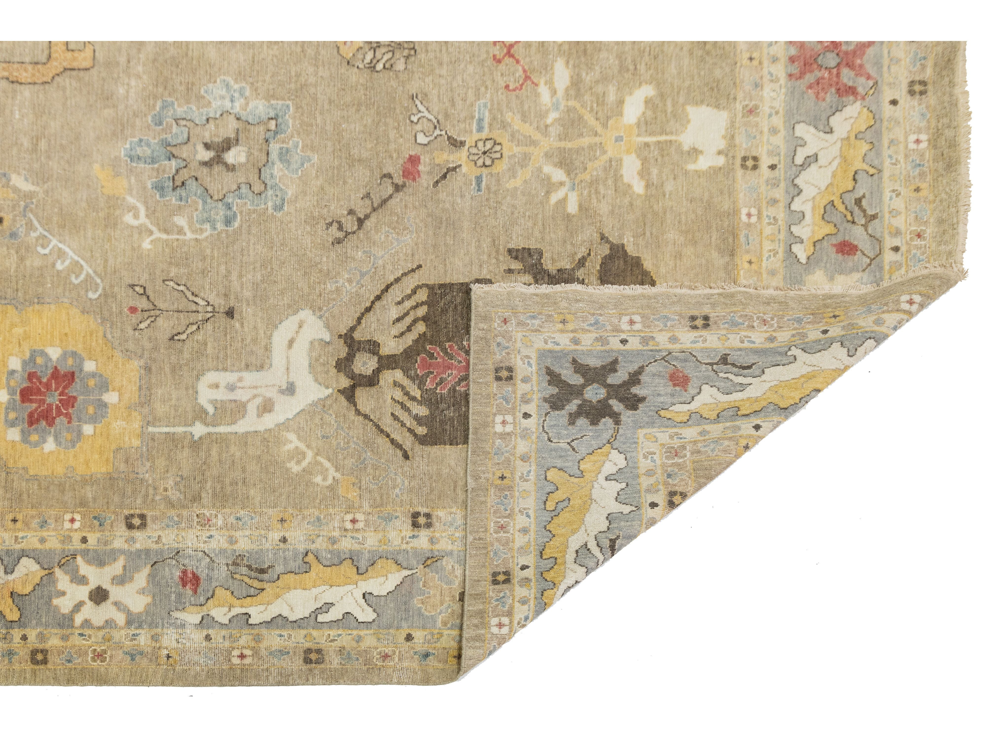 Modern Oushak Wool Rug 12 X 15