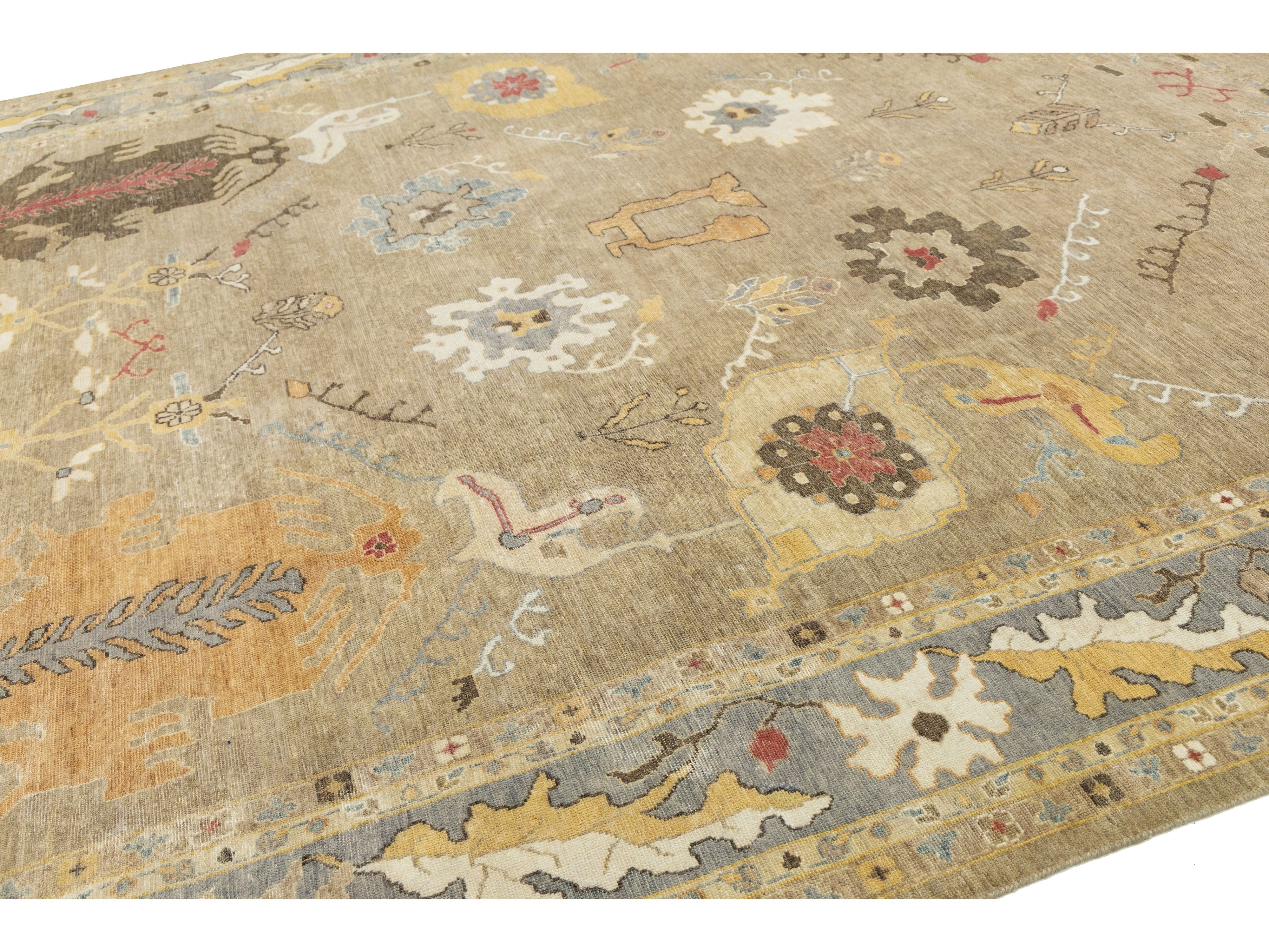 Modern Oushak Wool Rug 12 X 15