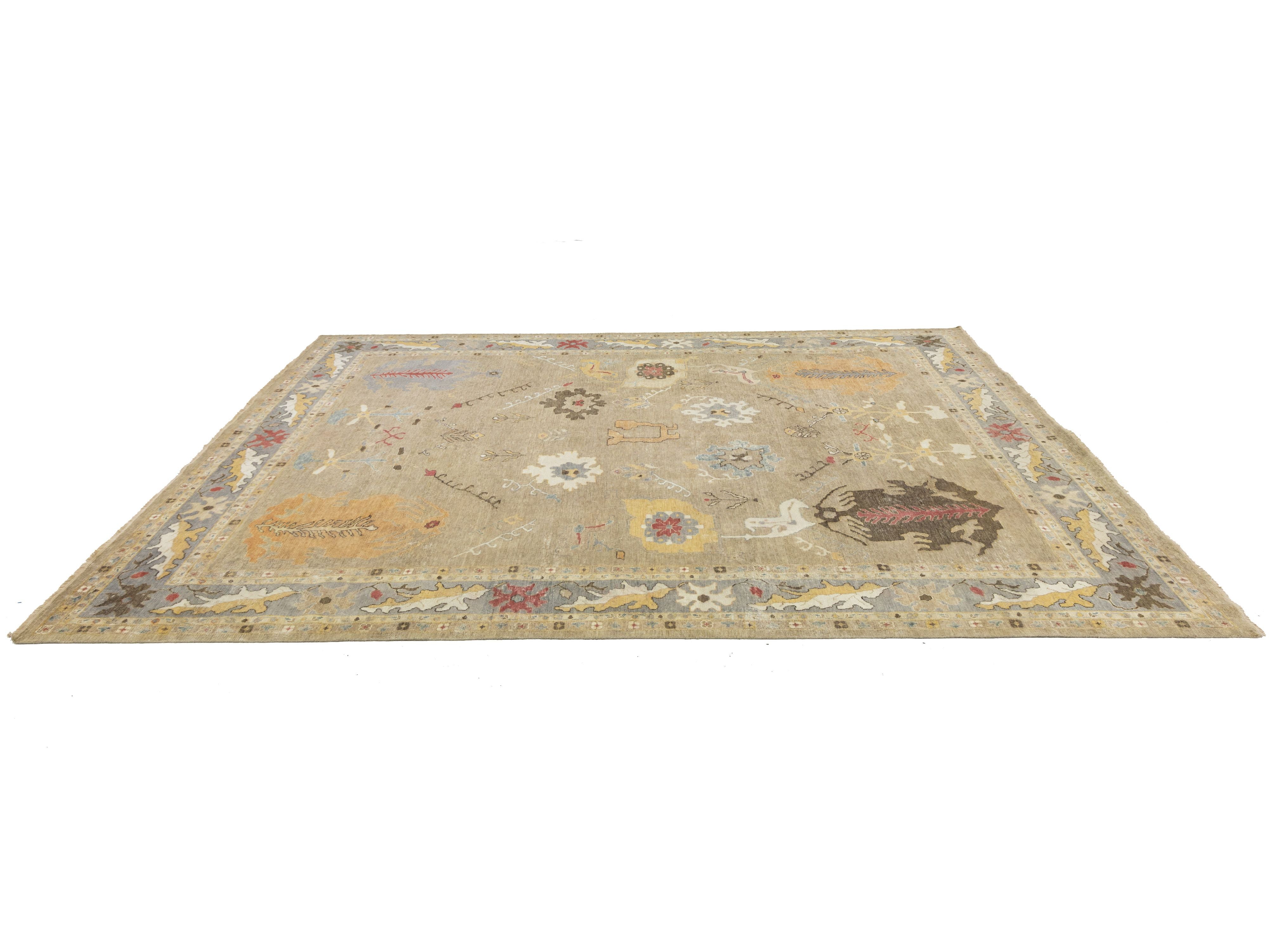 Modern Oushak Wool Rug 12 X 15