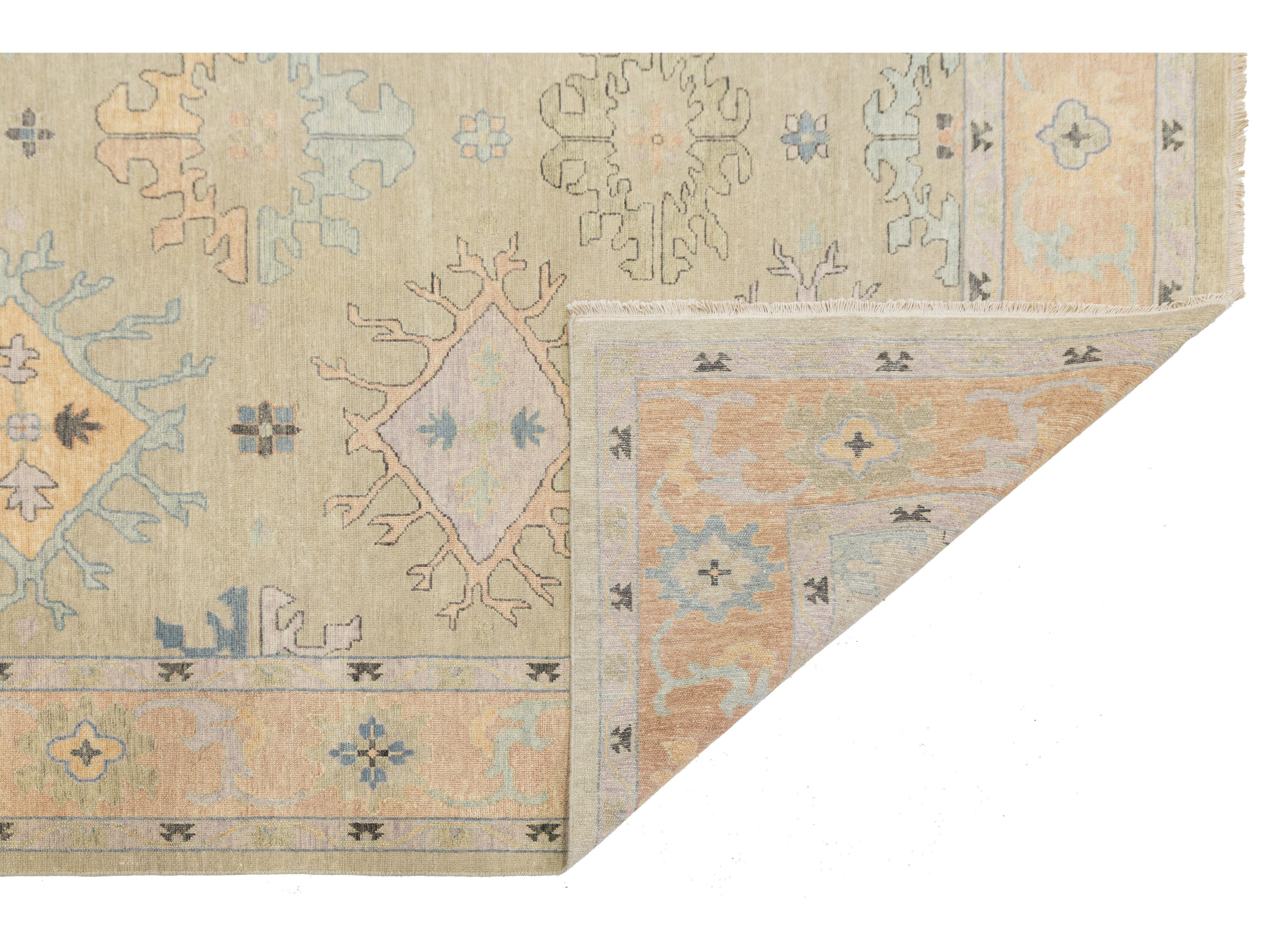 Modern Oushak Wool Rug 9 X 12