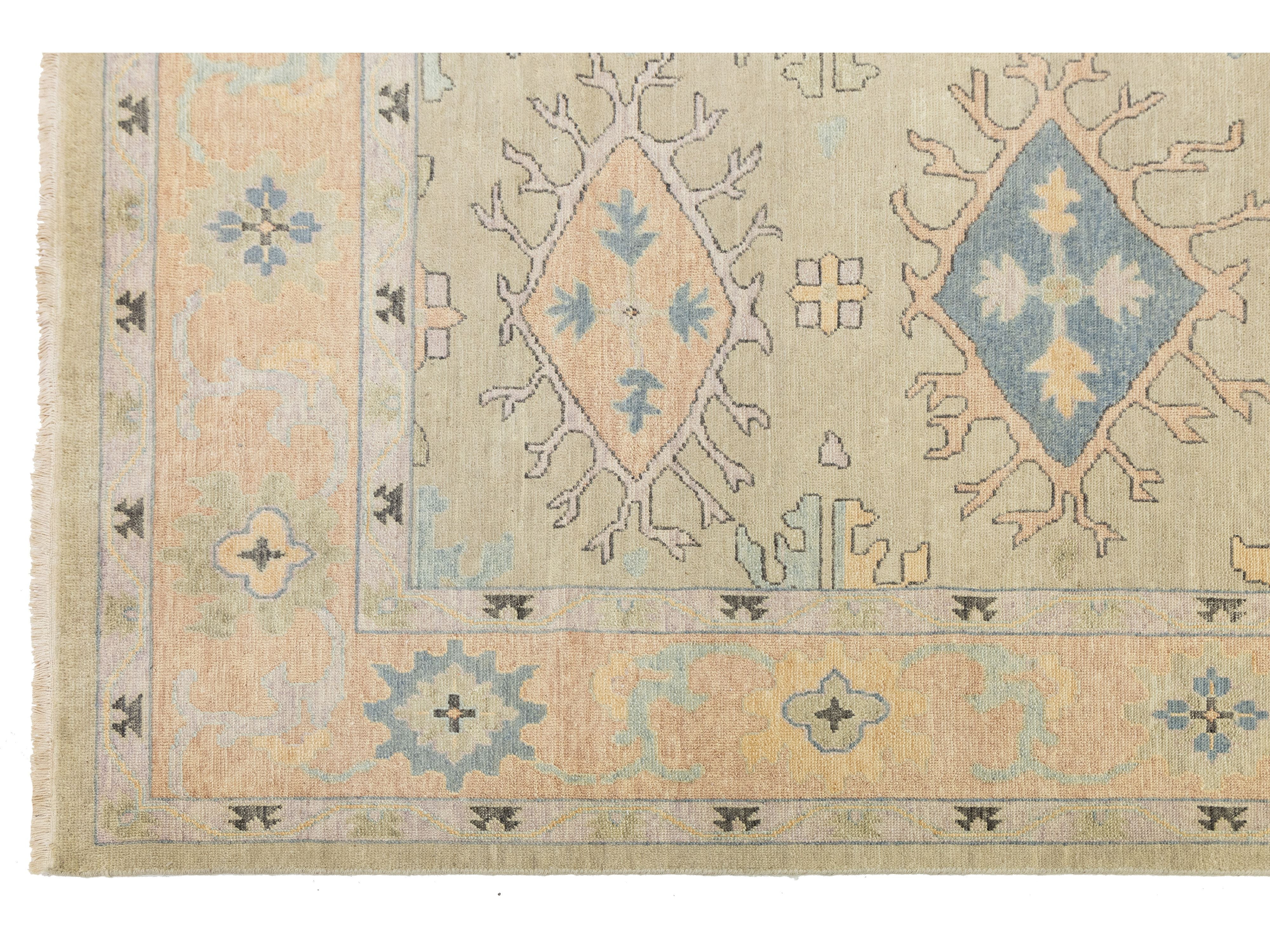 Modern Oushak Wool Rug 9 X 12