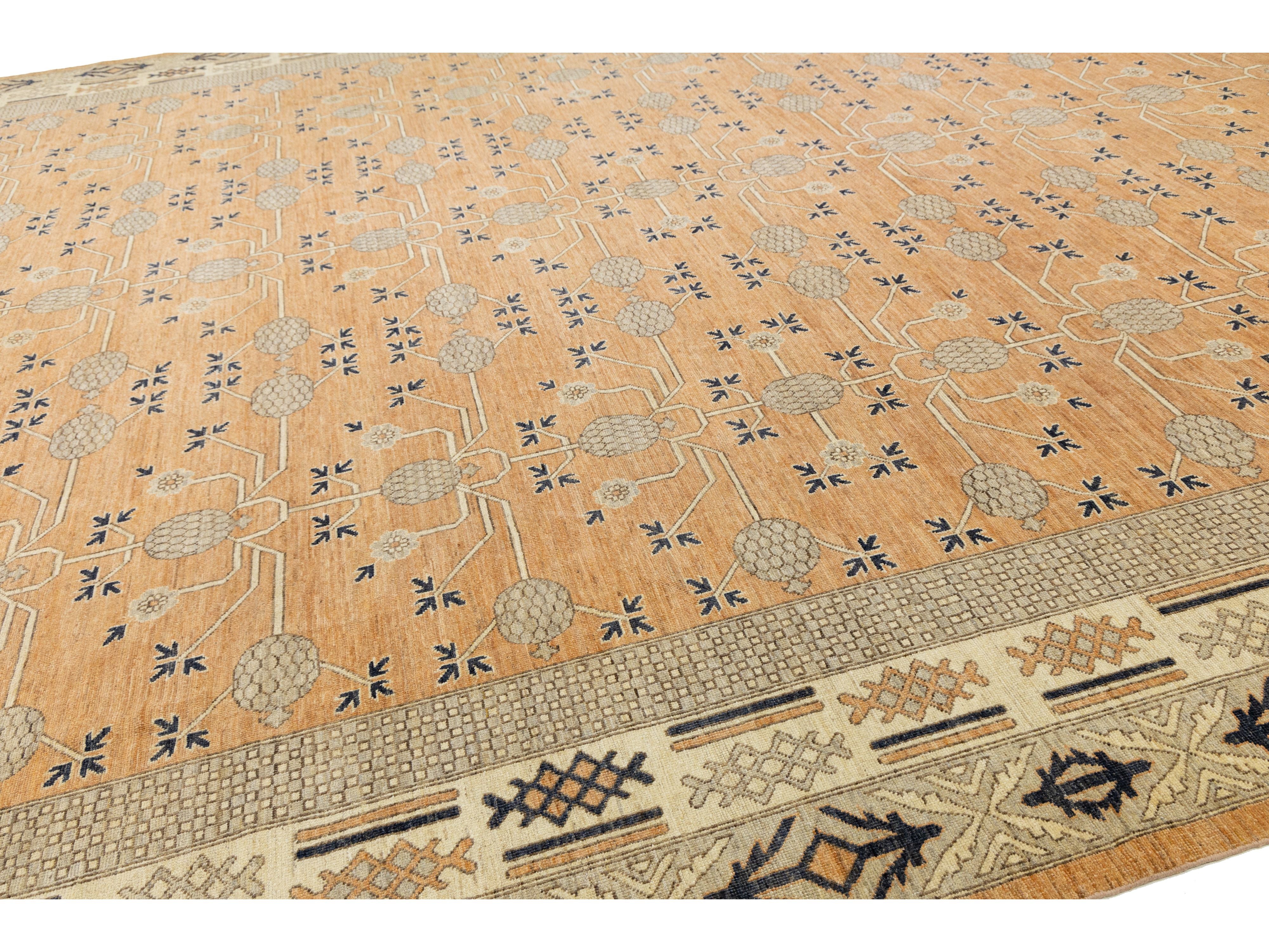 Modern Khotan Wool Rug 15 X 19