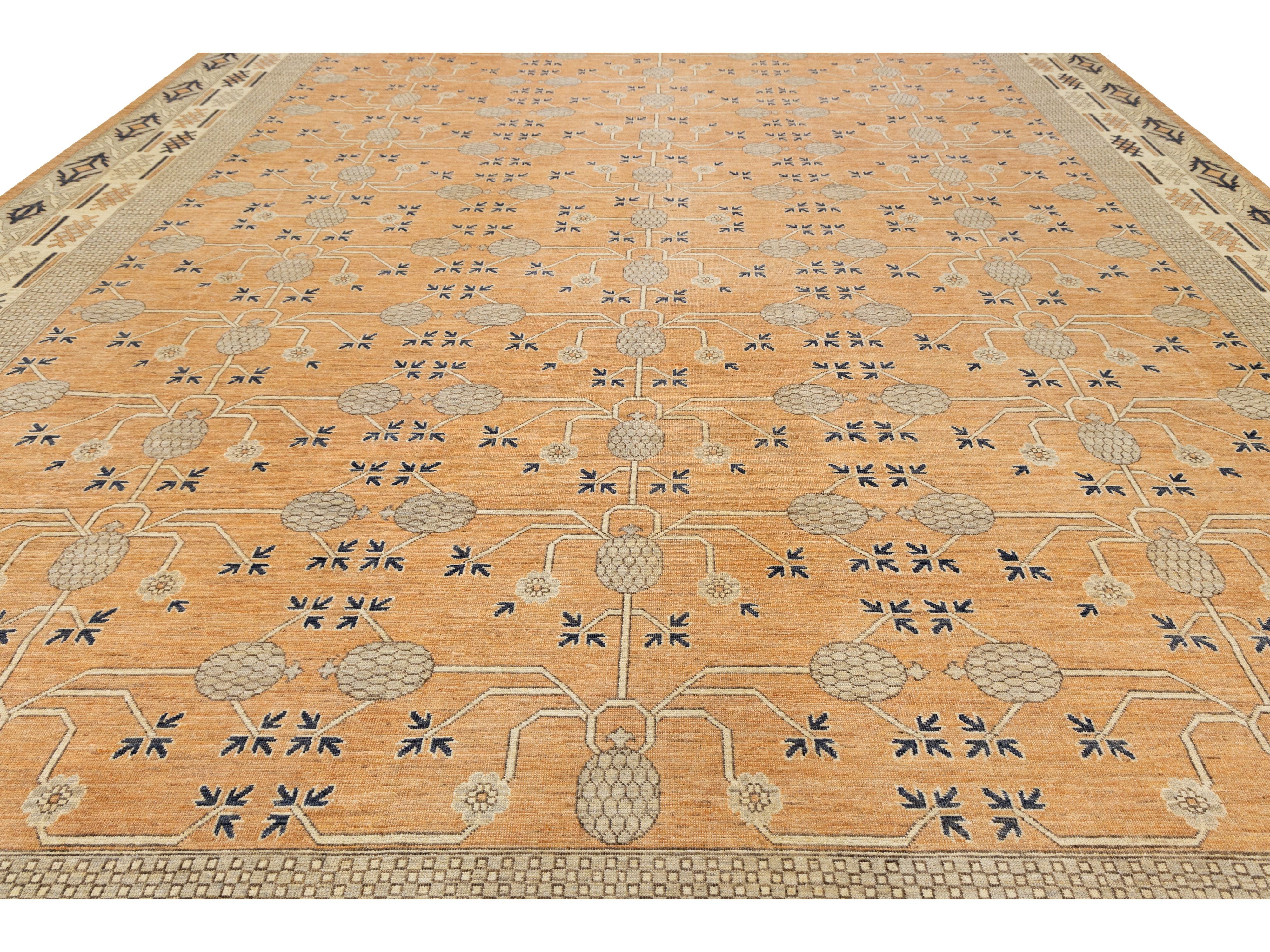 Modern Khotan Wool Rug 15 X 19