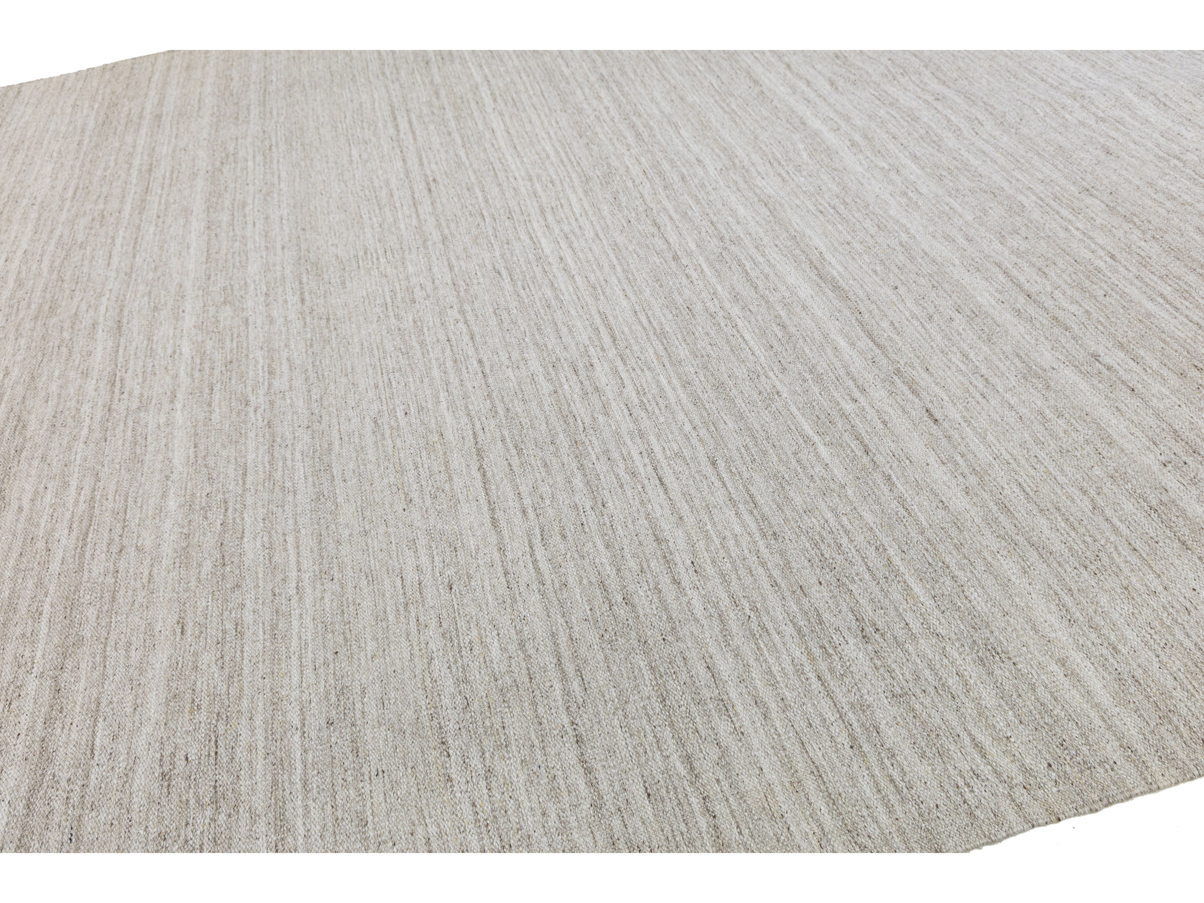 Modern Kilim Flatweave Wool Rug 12 X 14
