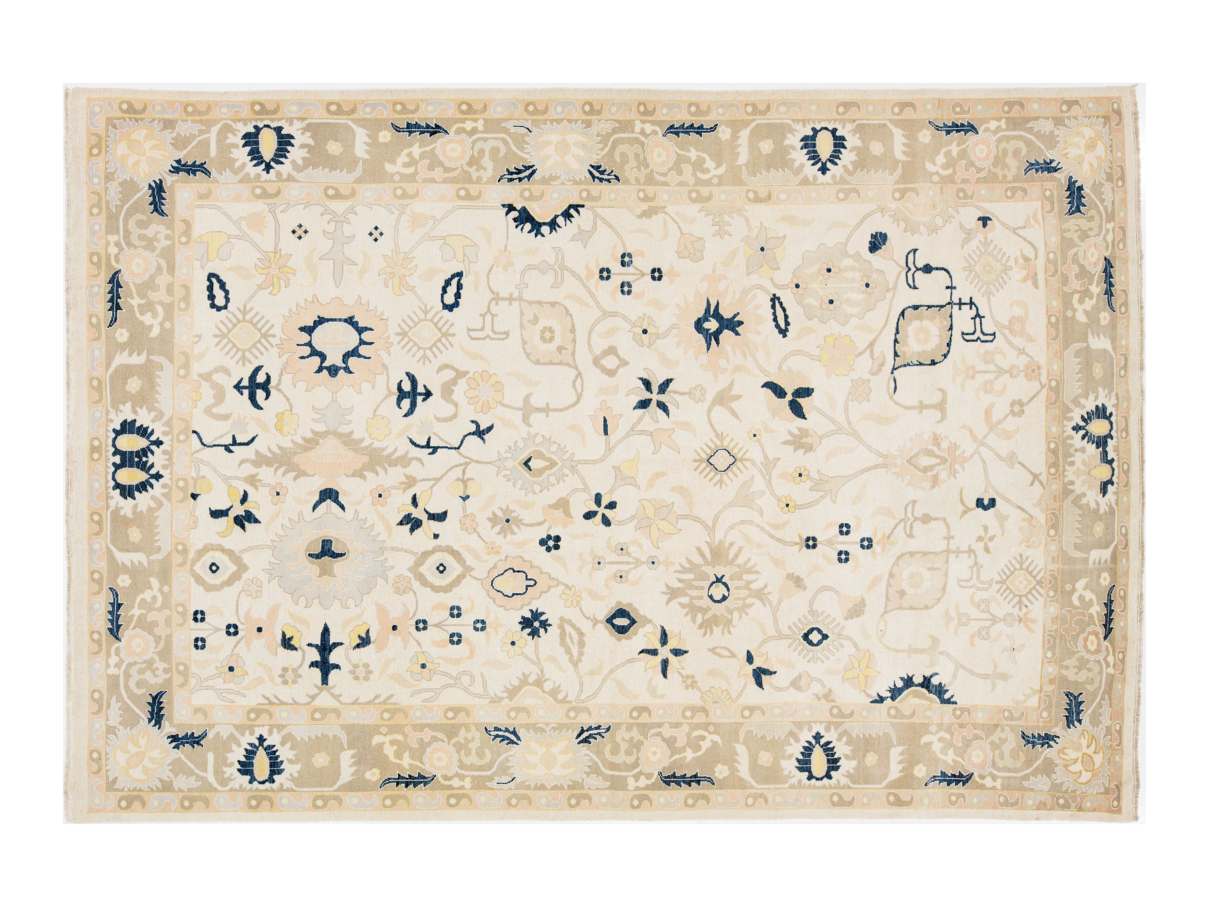 Modern Oushak Wool Rug 9 X 13