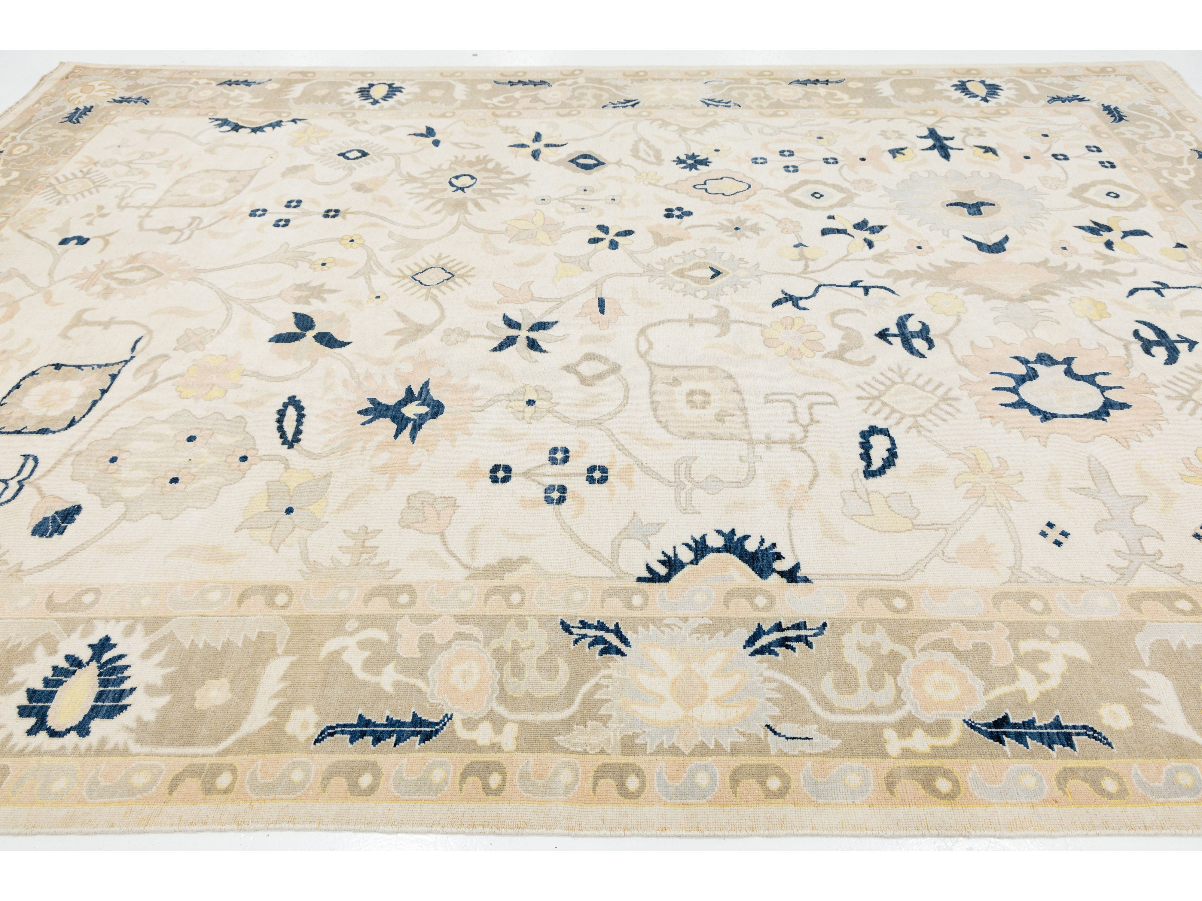 Modern Oushak Wool Rug 9 X 13