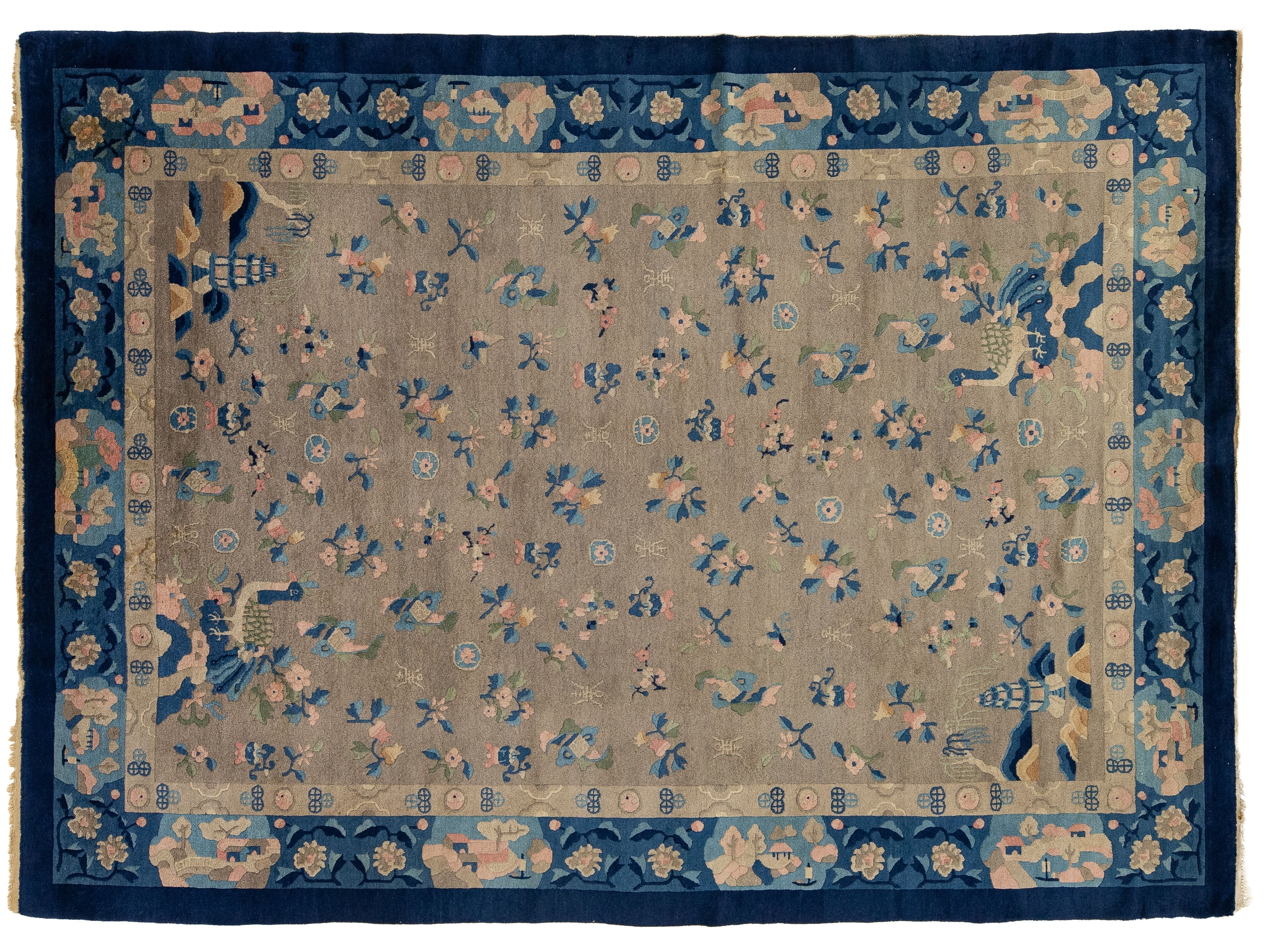 Antique Peking Chinese Wool Rug 7 X 10