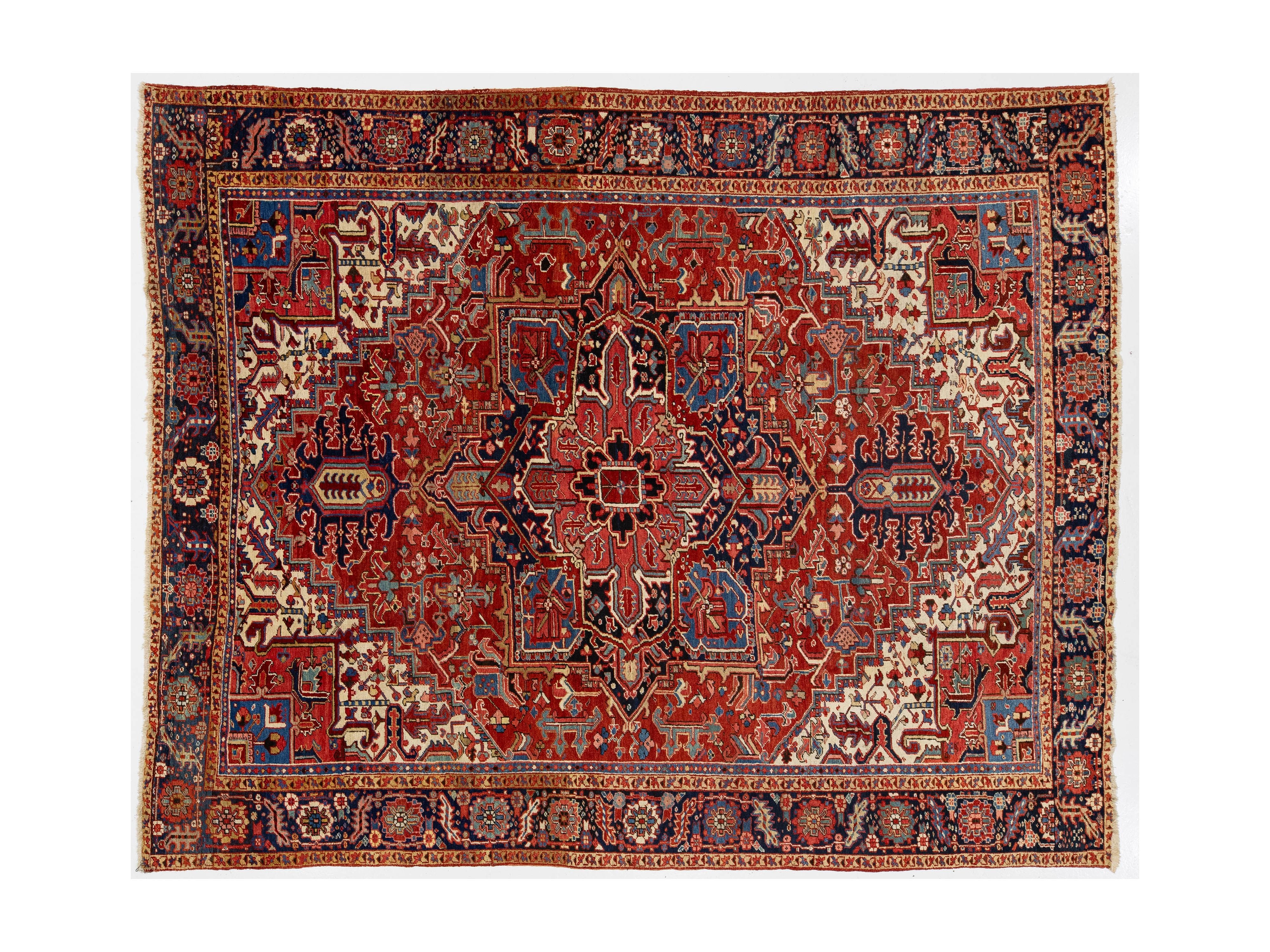 Antique Heriz Wool Rug 10 X 12