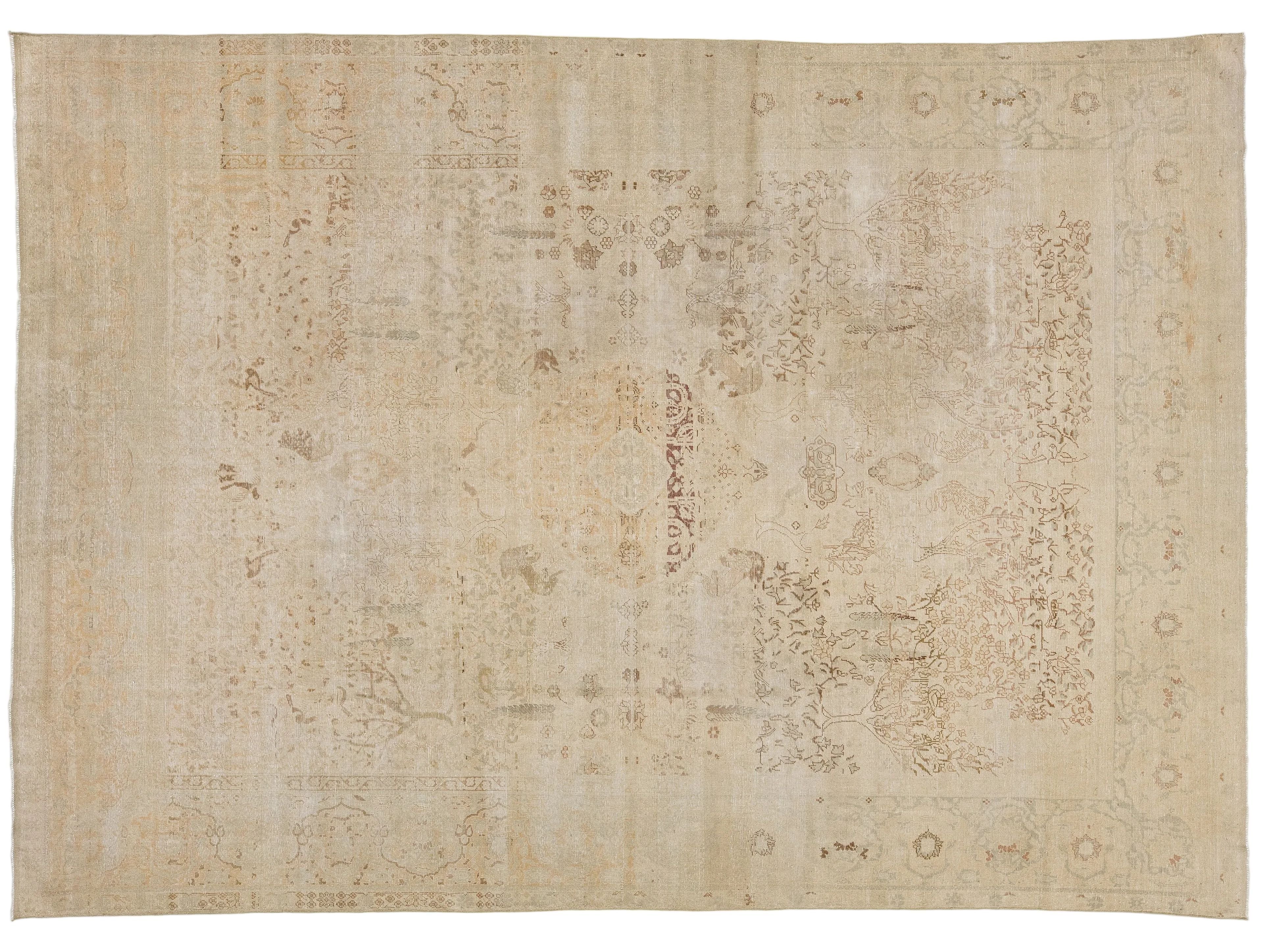Antique Tabriz Wool Rug 9 X 13