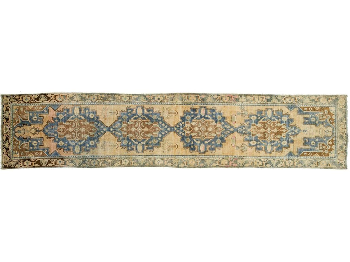 Antique Heriz Wool Runner 4 X 16