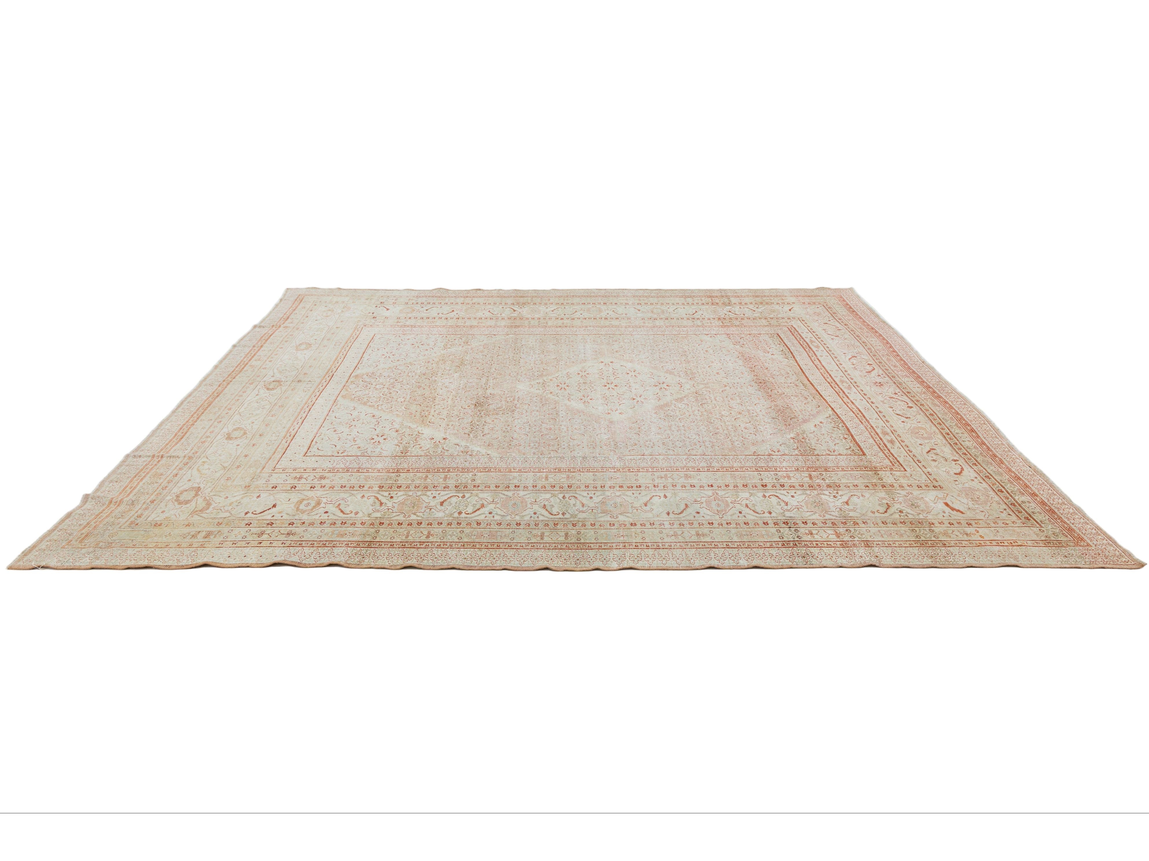 Antique Tabriz Wool Rug 12 X 13