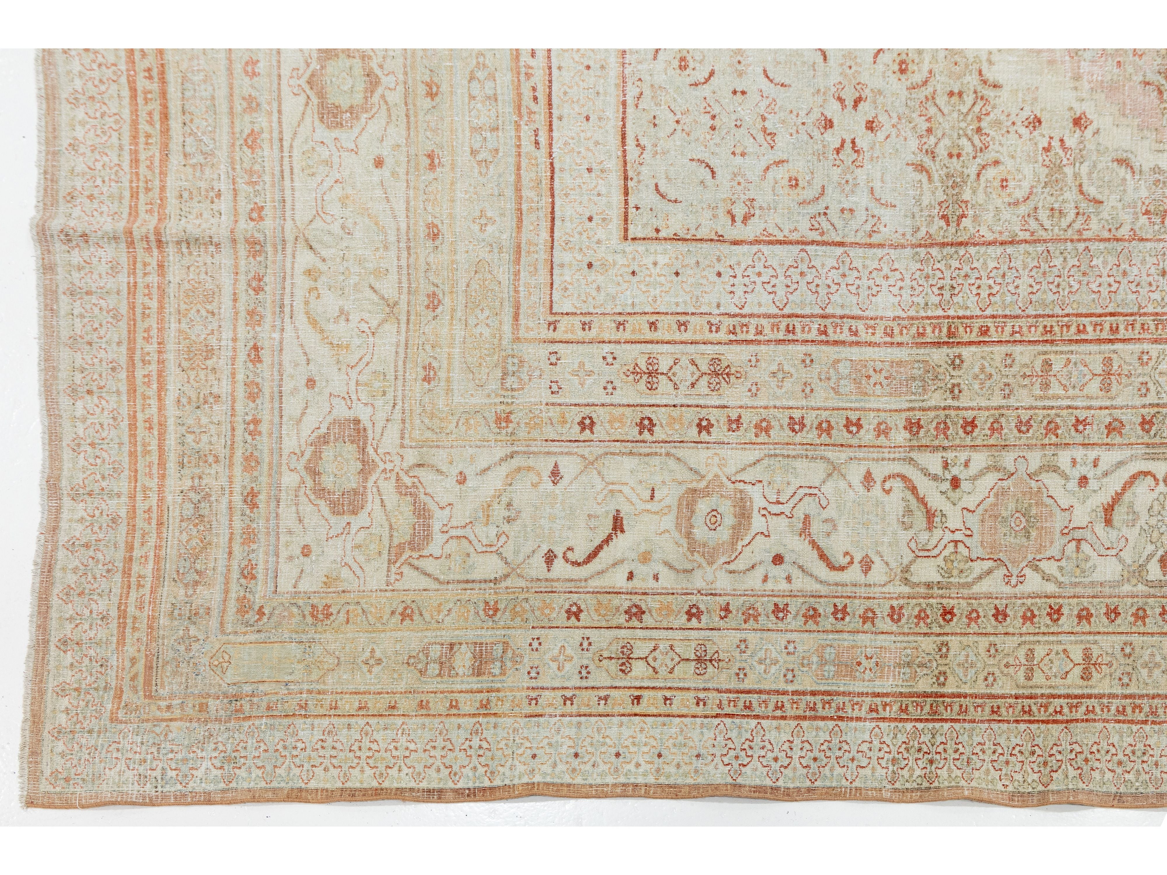 Antique Tabriz Wool Rug 12 X 13