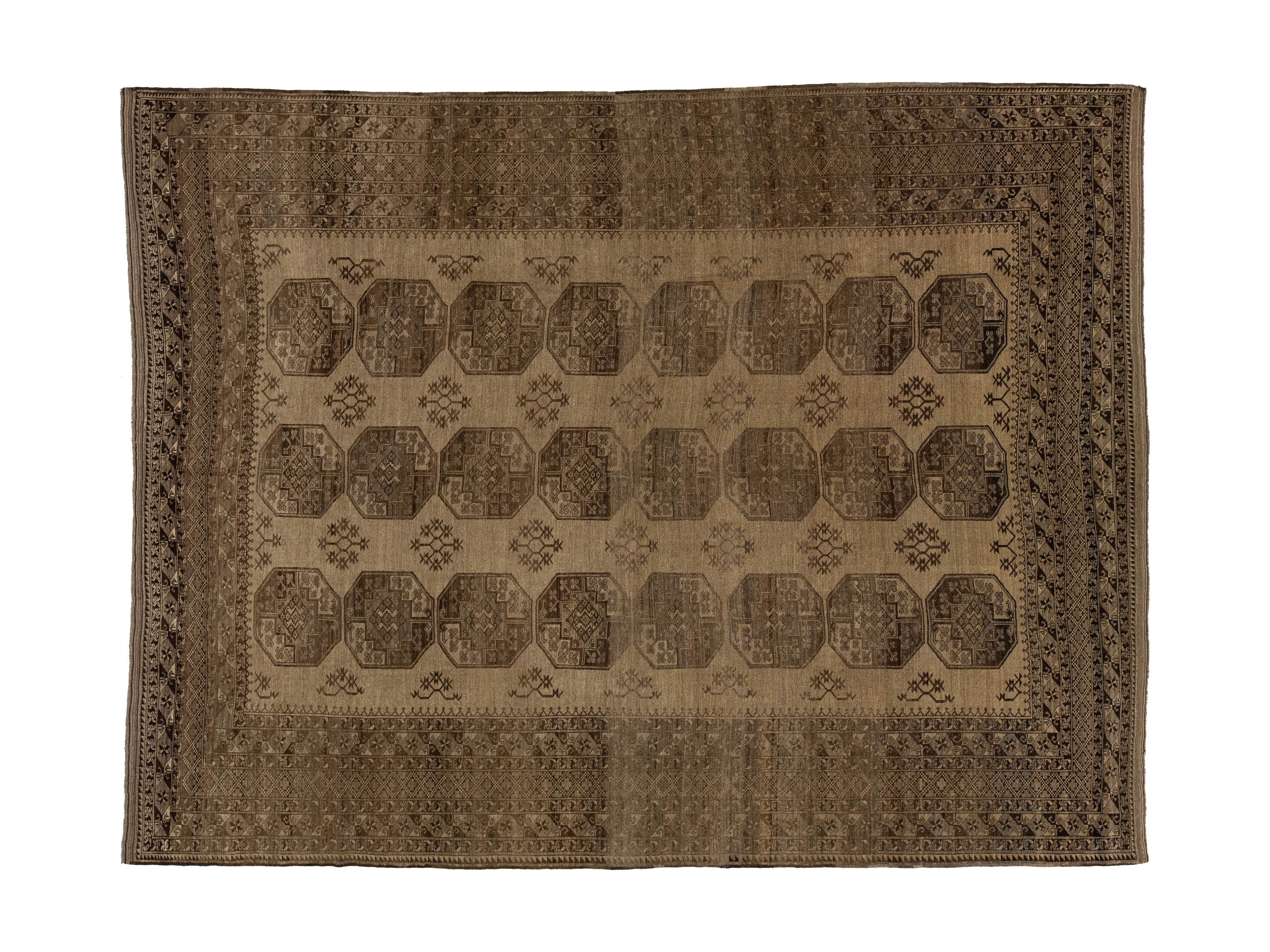 Antique Turkmen Wool Rug 11 X 15