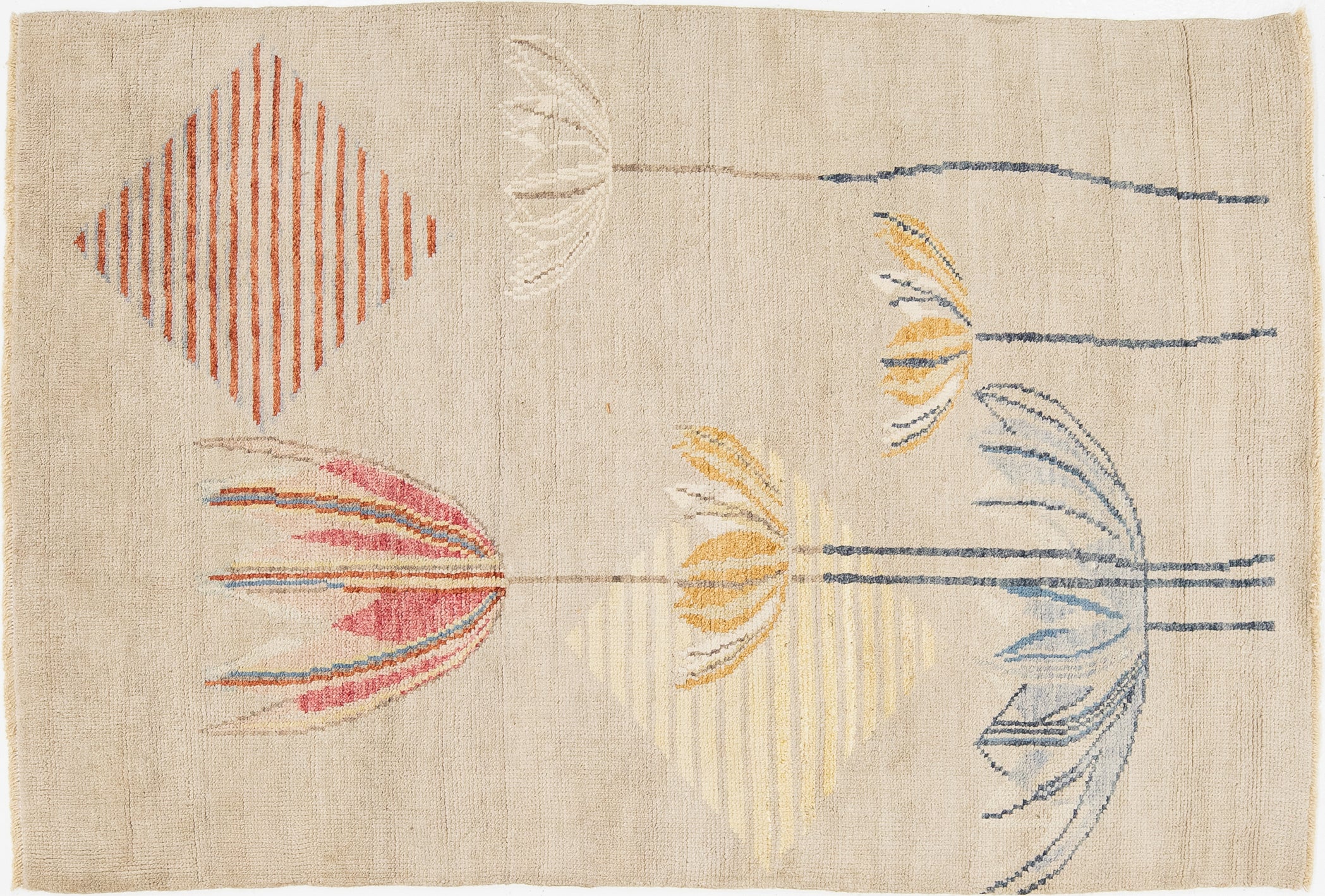 Modern Art Deco Wool Rug 4 X 6