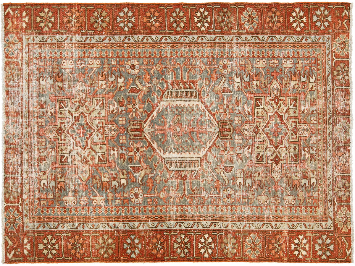 Antique Heriz Wool Rug 4 X 6