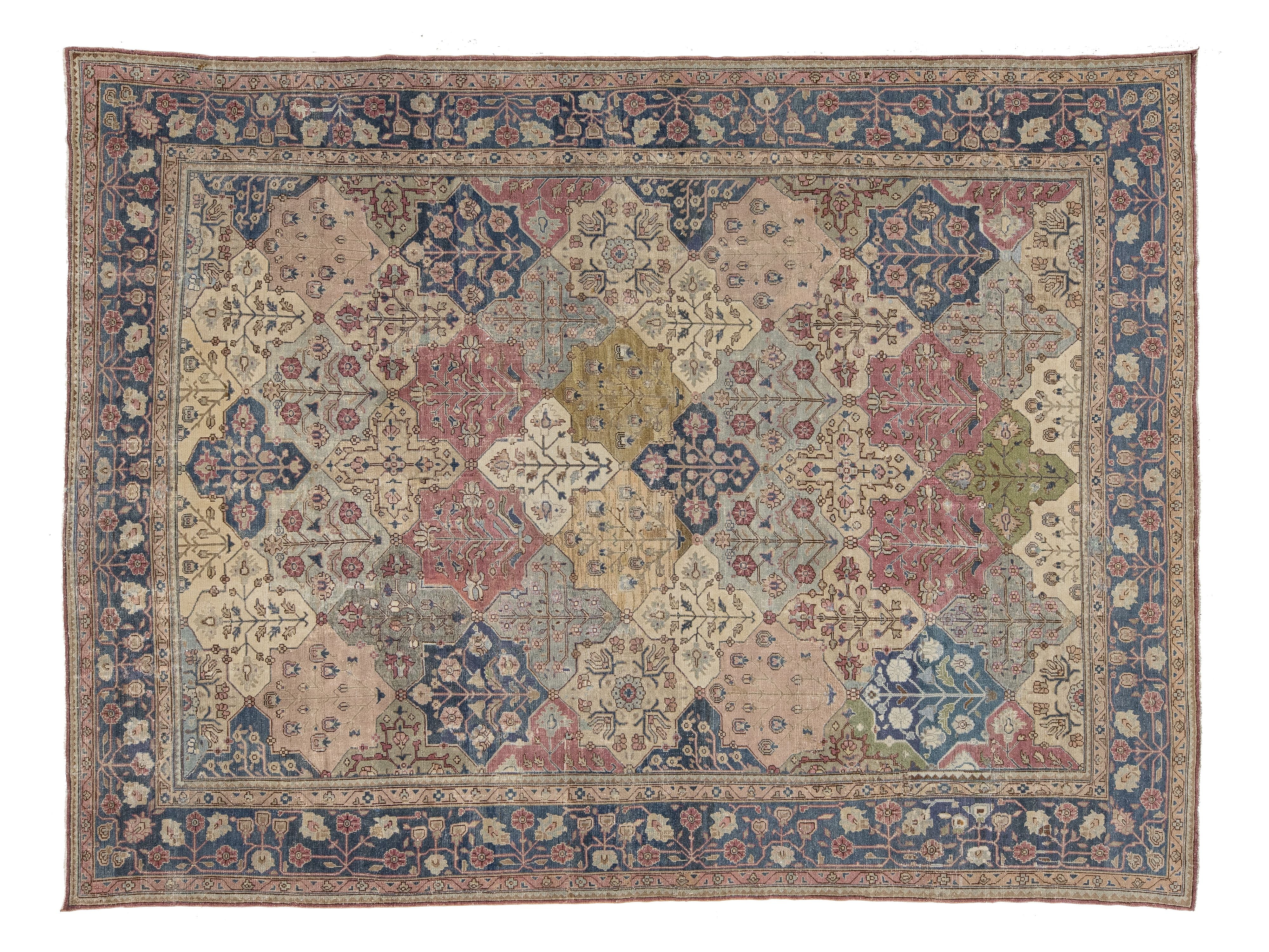 Antique Persian Tabriz Wool Rug 9 X 13