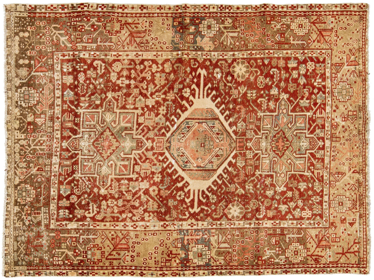 Antique Heriz Wool Rug 5 X 6