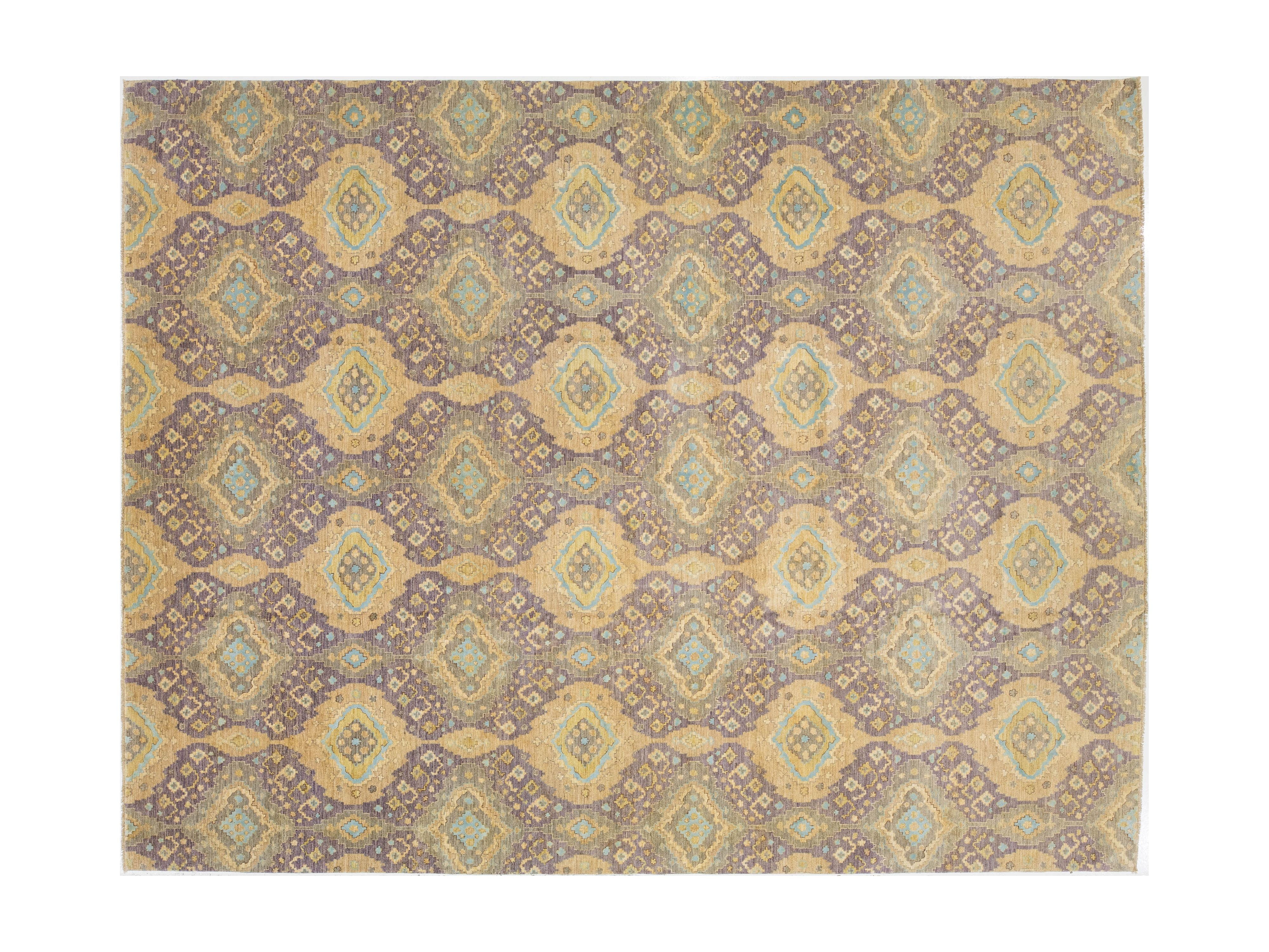 Modern Transitional Wool and Silk Rug 12 X 15
