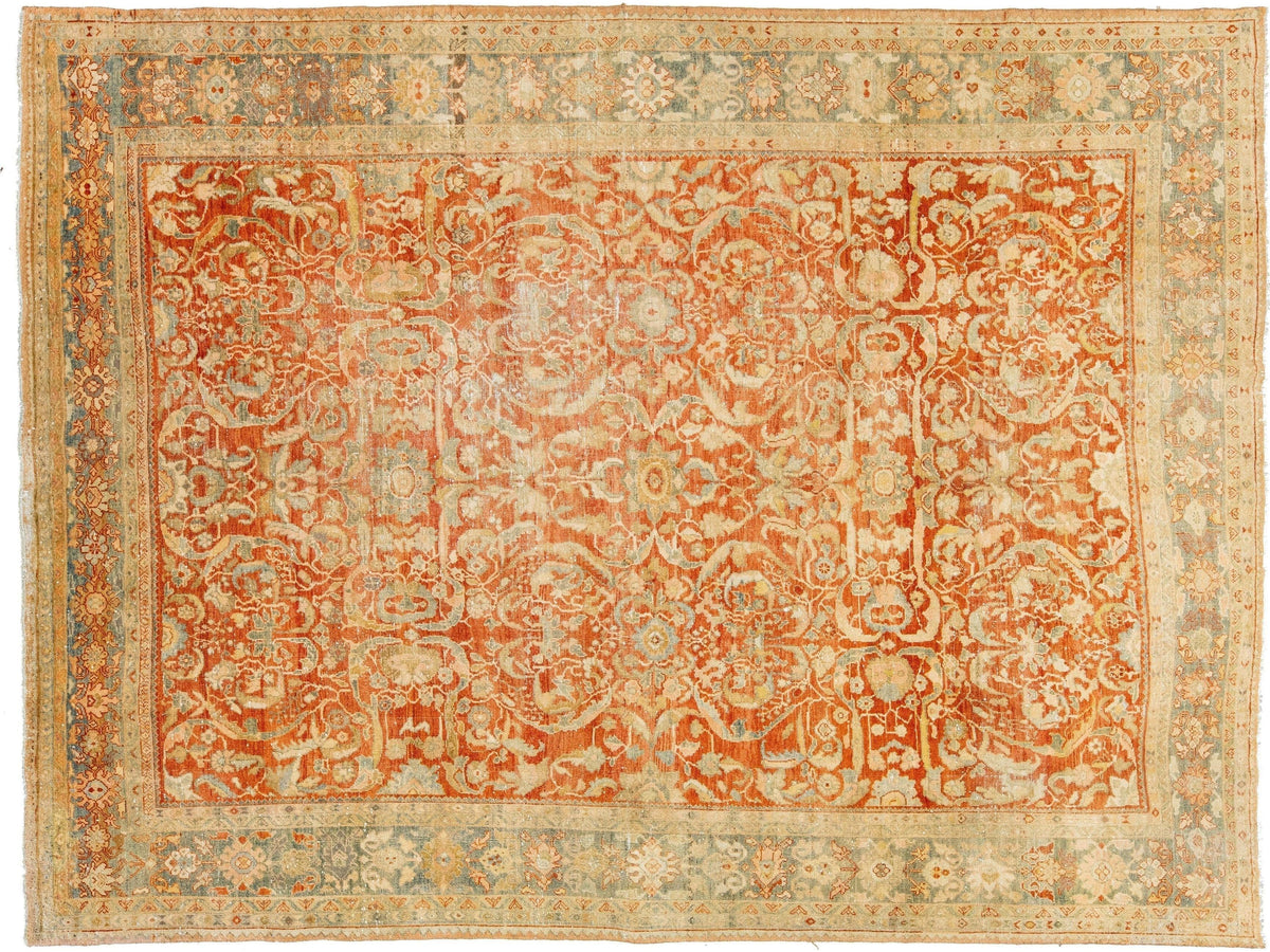 Antique Heriz Wool Rug 9 X 12