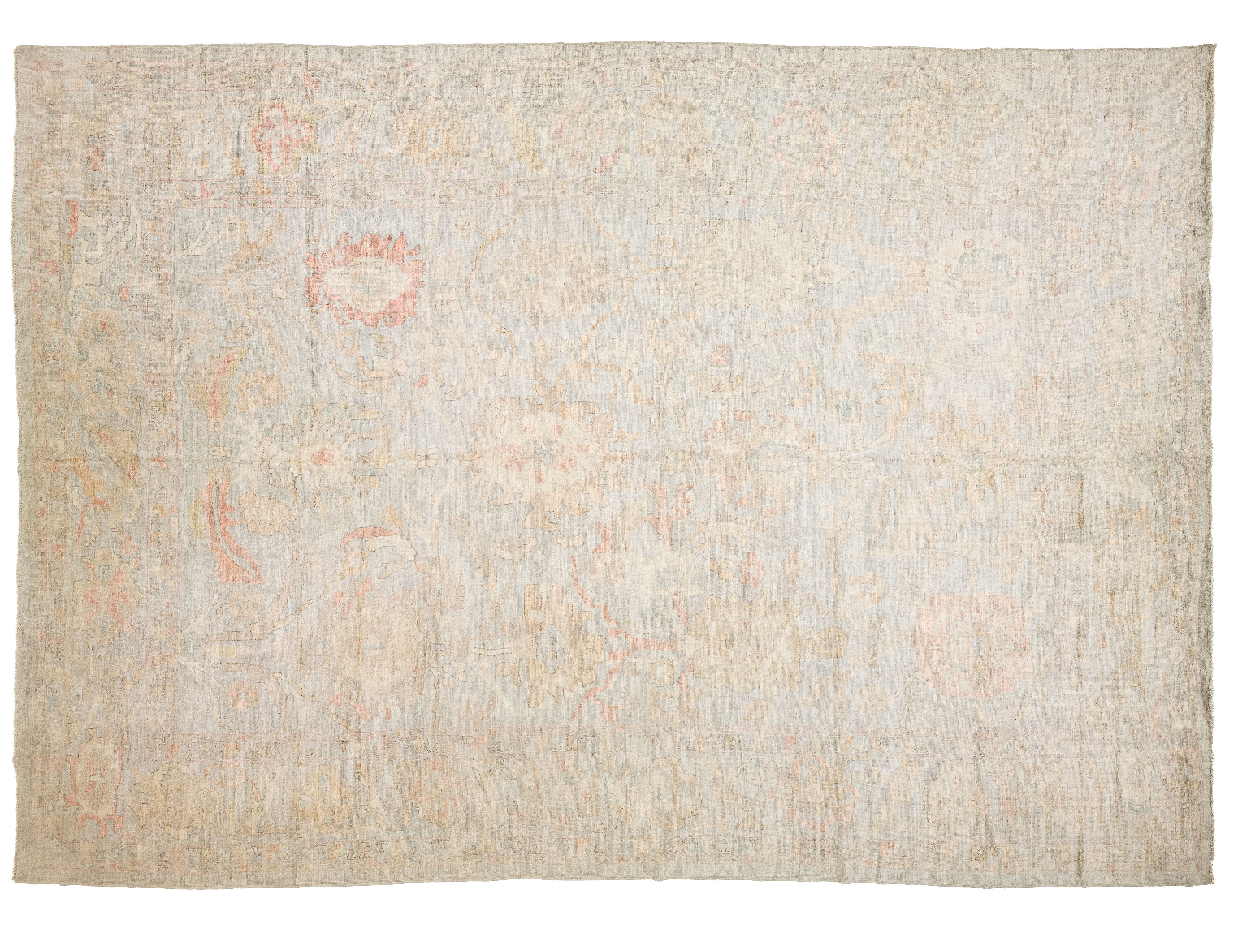Modern Turkish Oushak Wool Rug 14 X 19