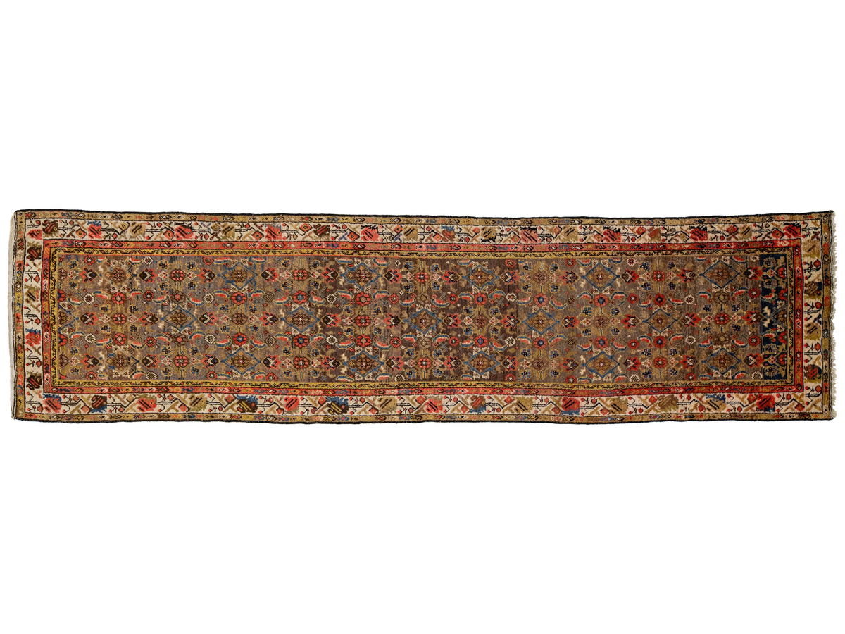 Antique Hamadan Wool Runner 3 X 14