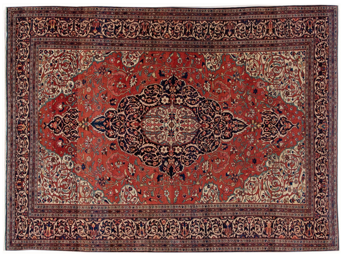 Antique Sarouk Wool Rug 9 X 12