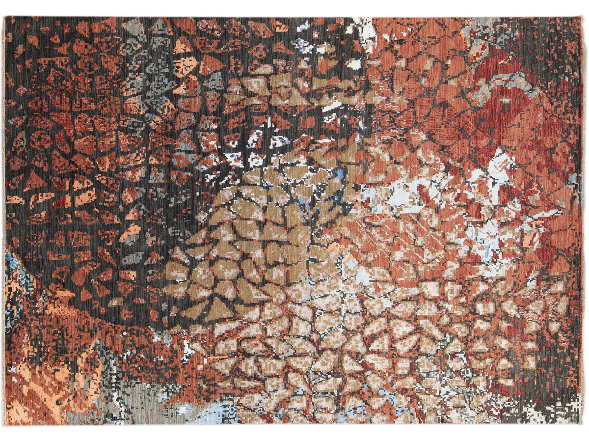 Modern Abstract Wool and Silk Rug 10 X 14
