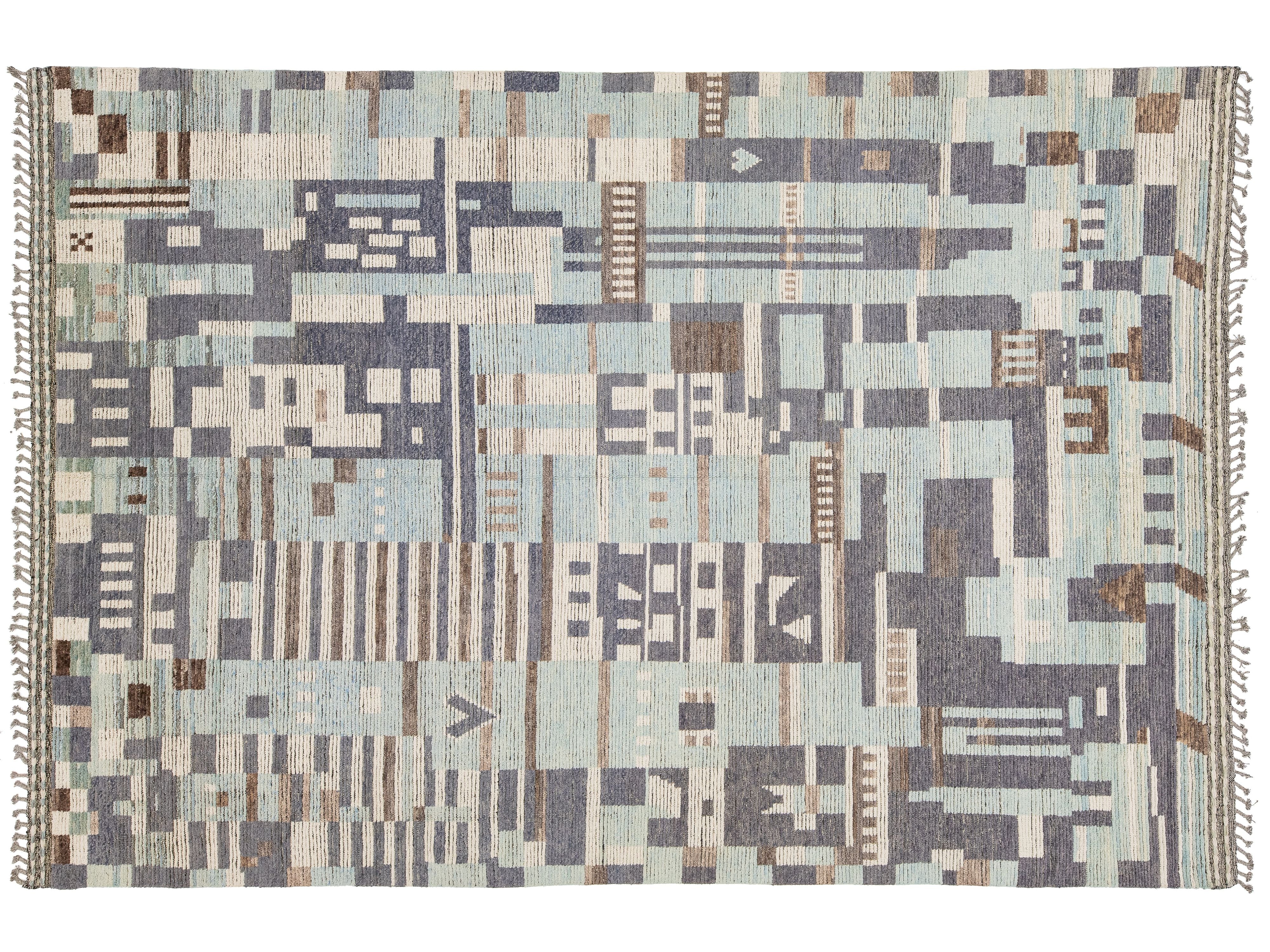 Modern Moroccan Wool Rug 10 X 14
