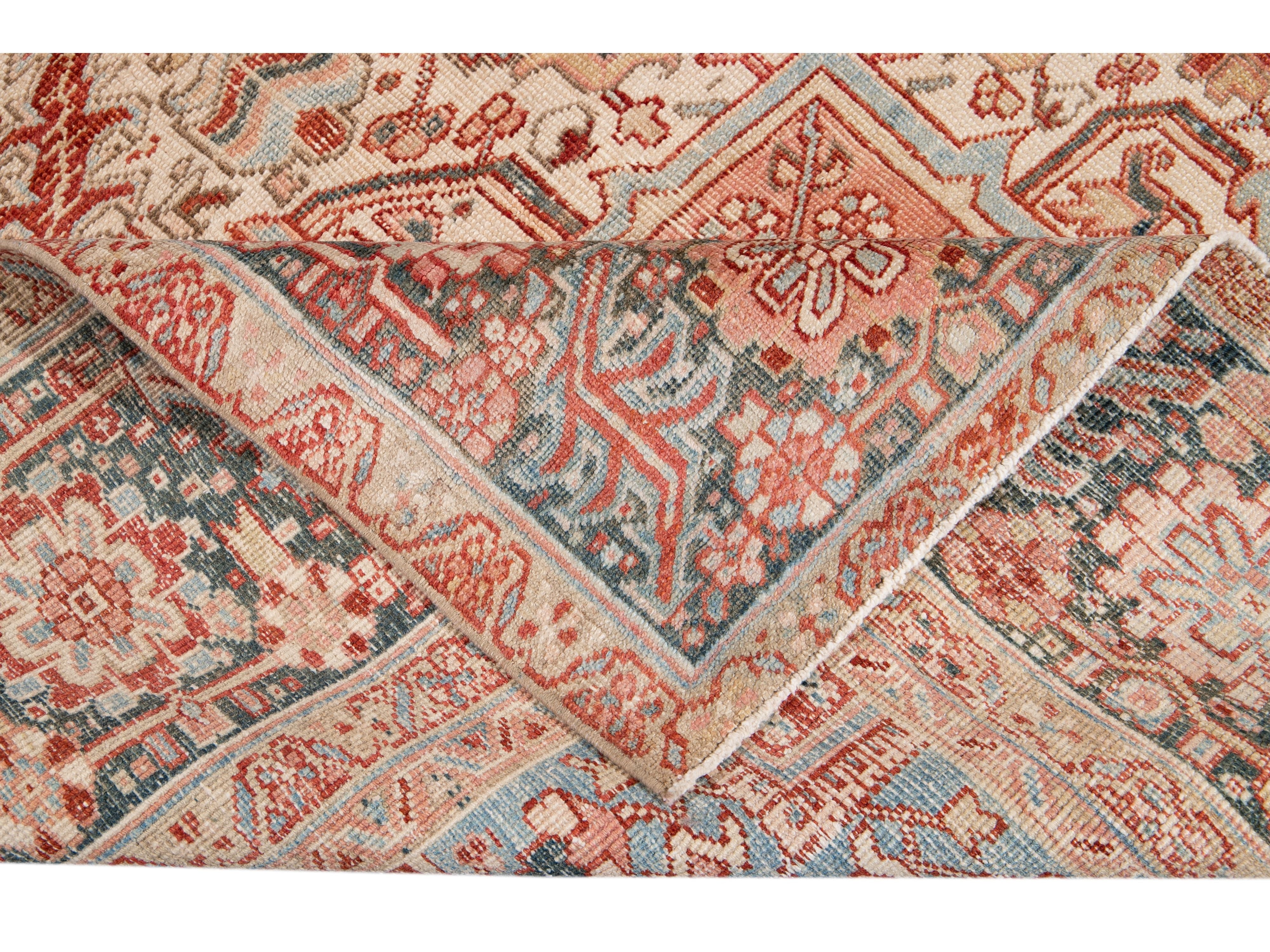 Antique Heriz Wool Rug 12 X 15