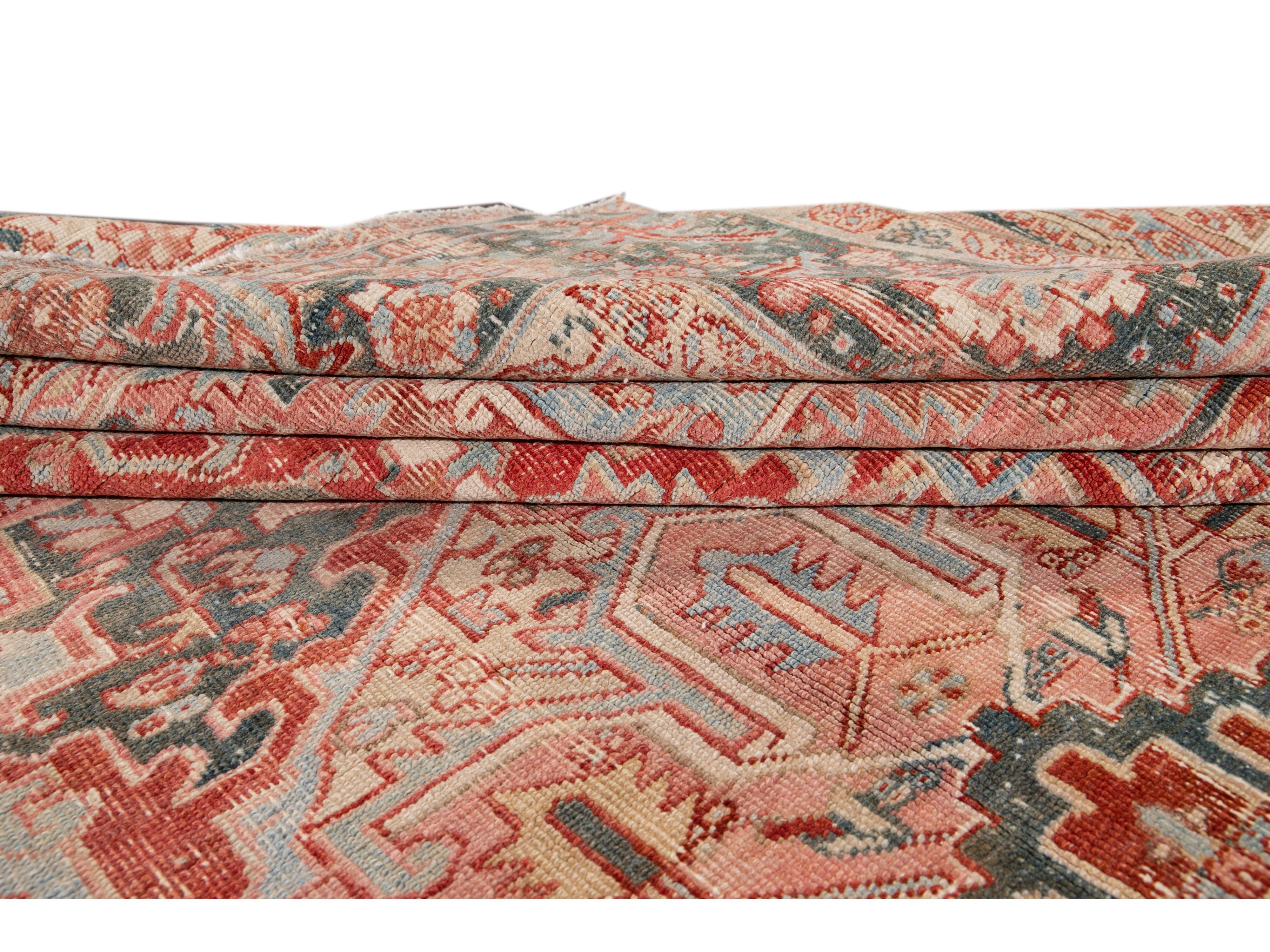 Antique Heriz Wool Rug 12 X 15