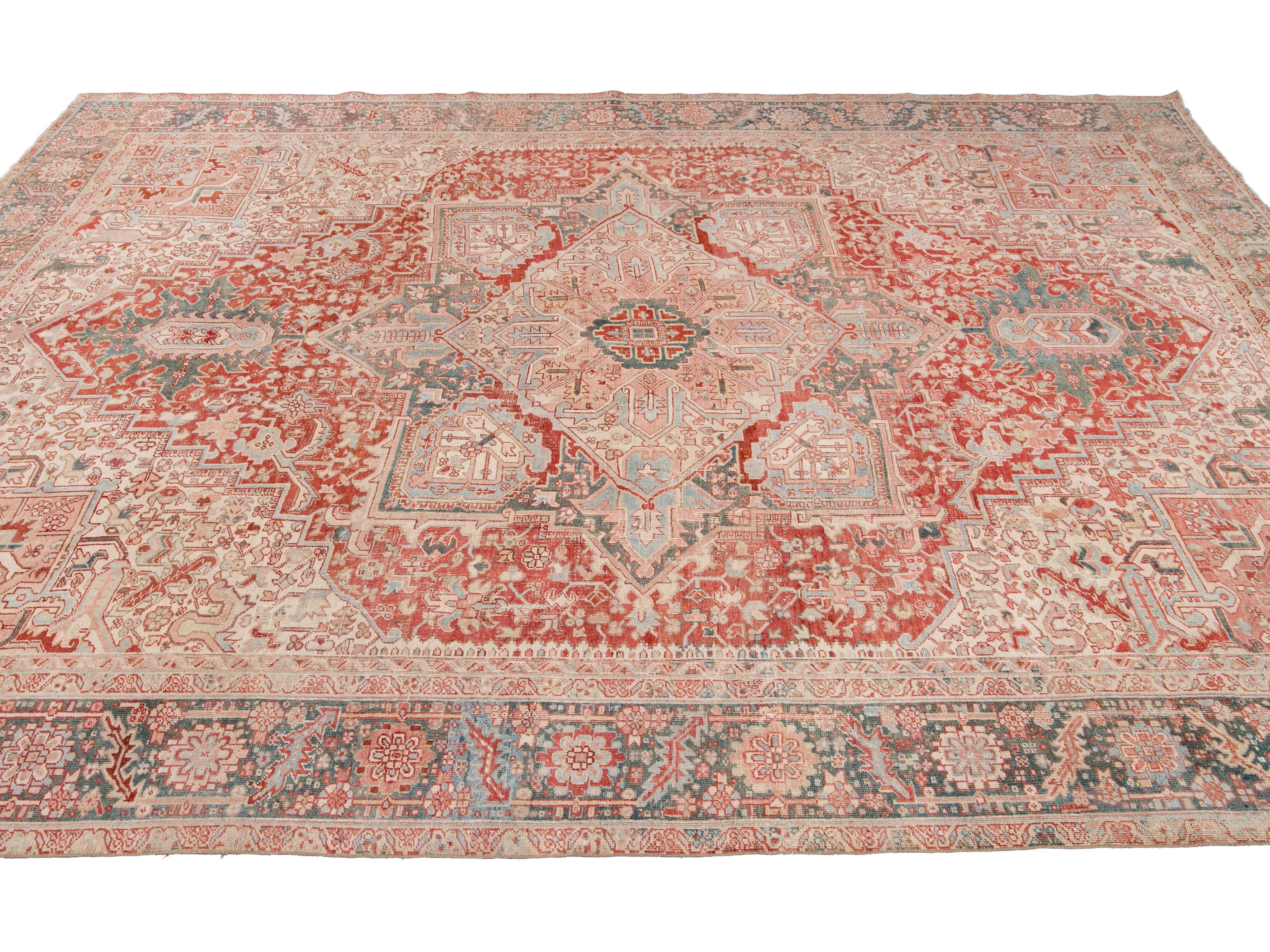 Antique Heriz Wool Rug 12 X 15