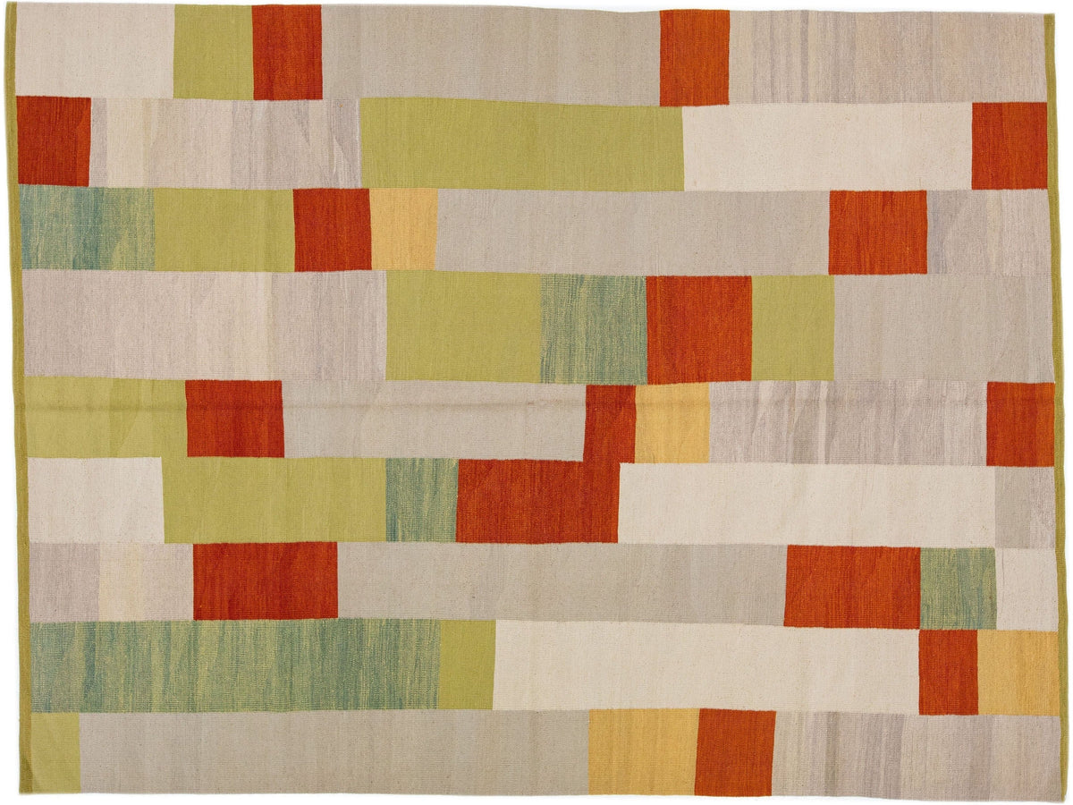 Modern Kilim Flatweave Wool Rug 7 x 9