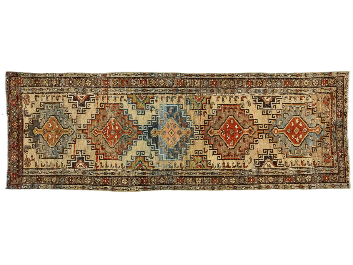 Antique Hamadan Wool Runner 3 X 9