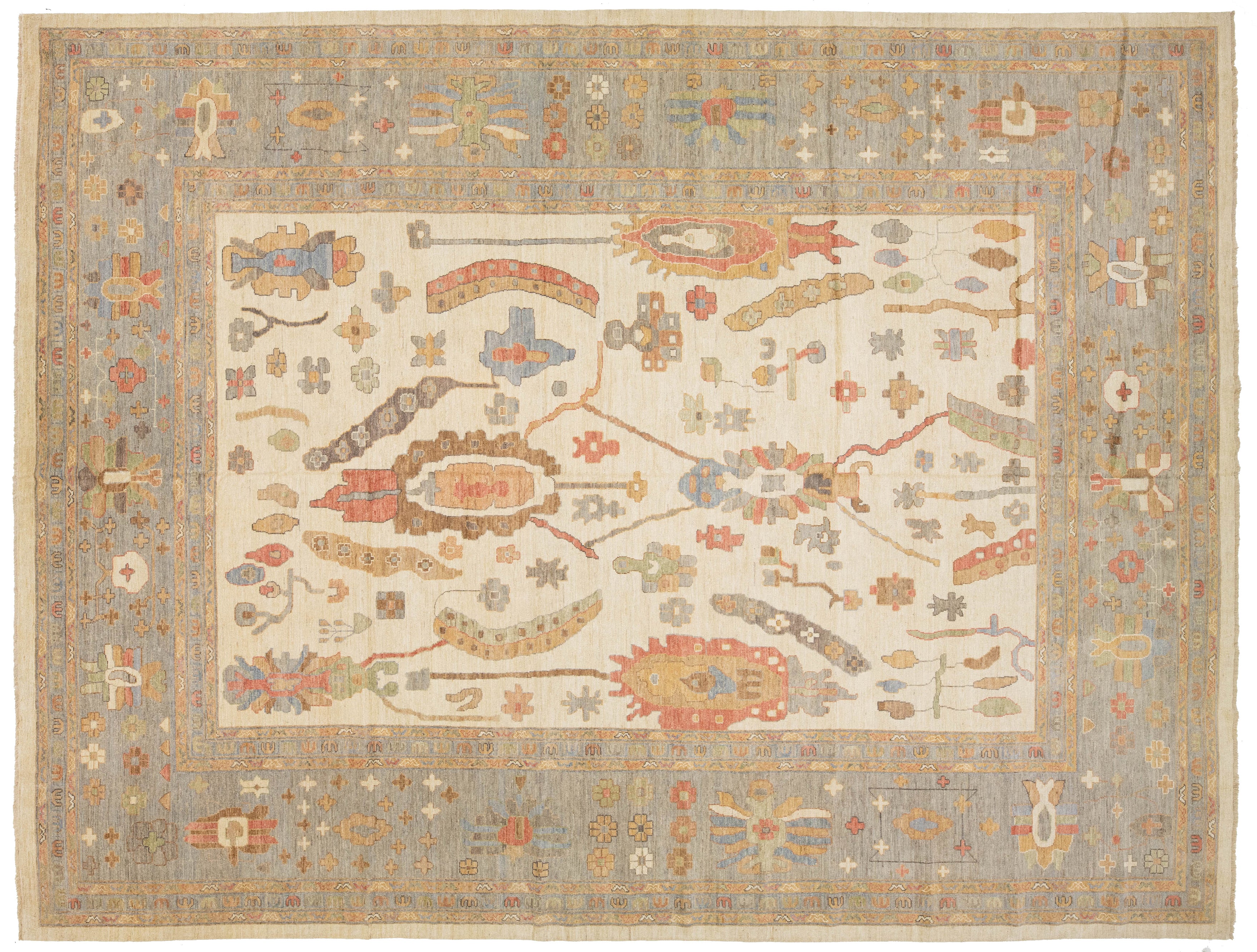 Modern Oushak Wool Rug 13 X 17