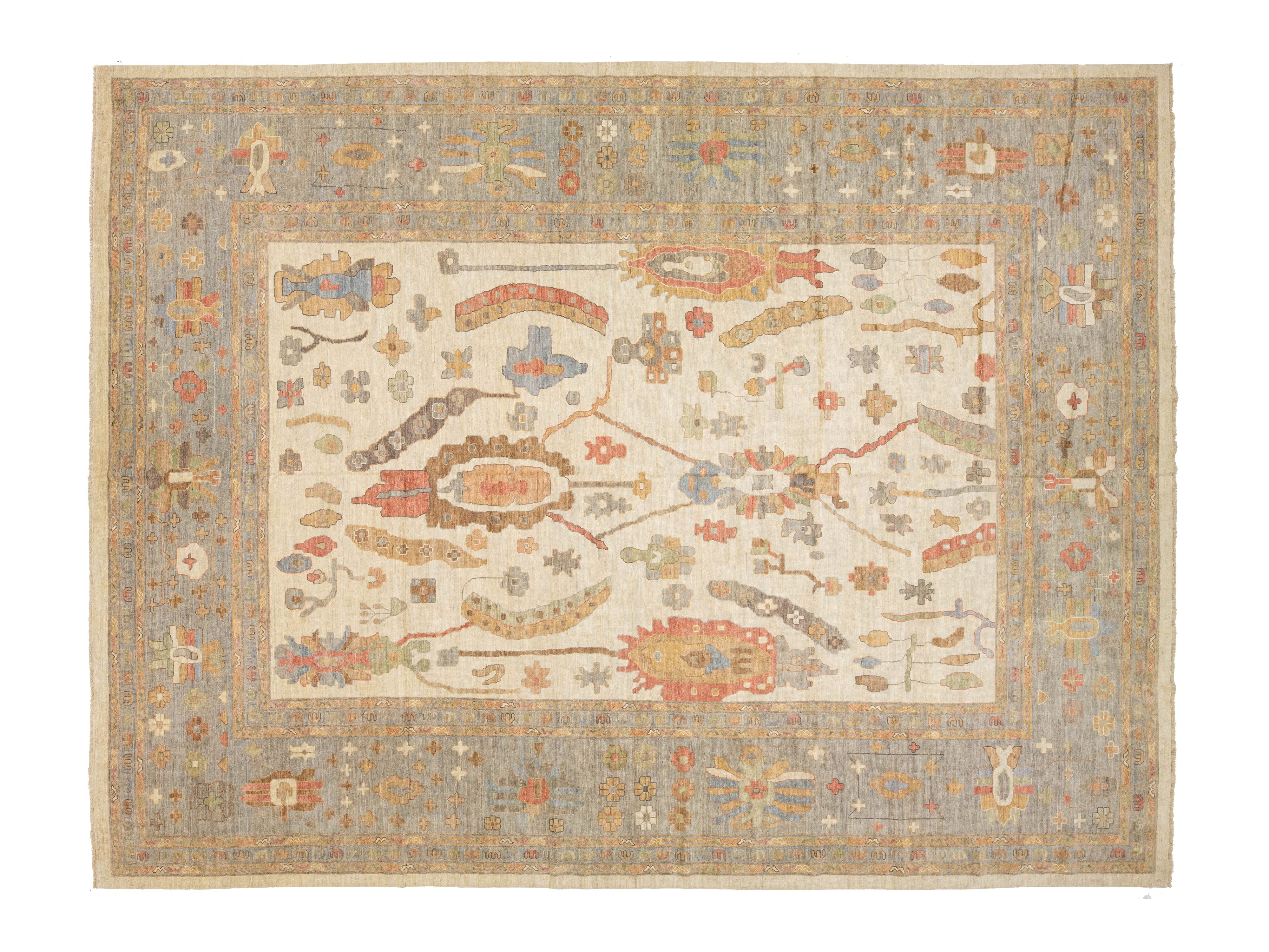 Modern Oushak Wool Rug 13 X 17