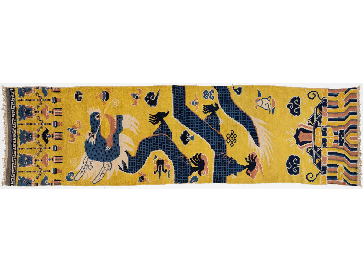 Antique Art Deco Chinese Wool Runner 4 X 14