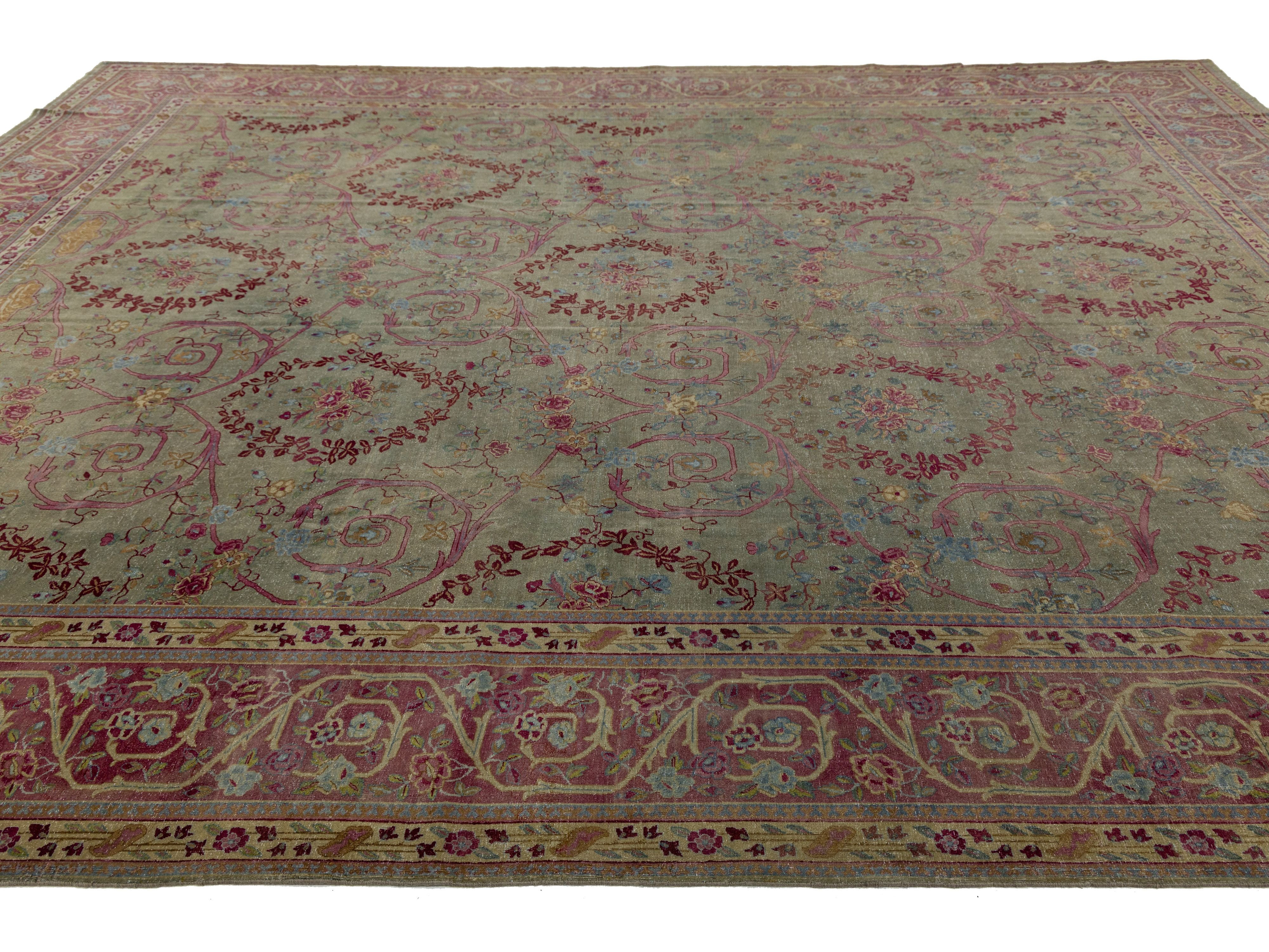 Antique Indian Agra Wool Rug 13 X 15