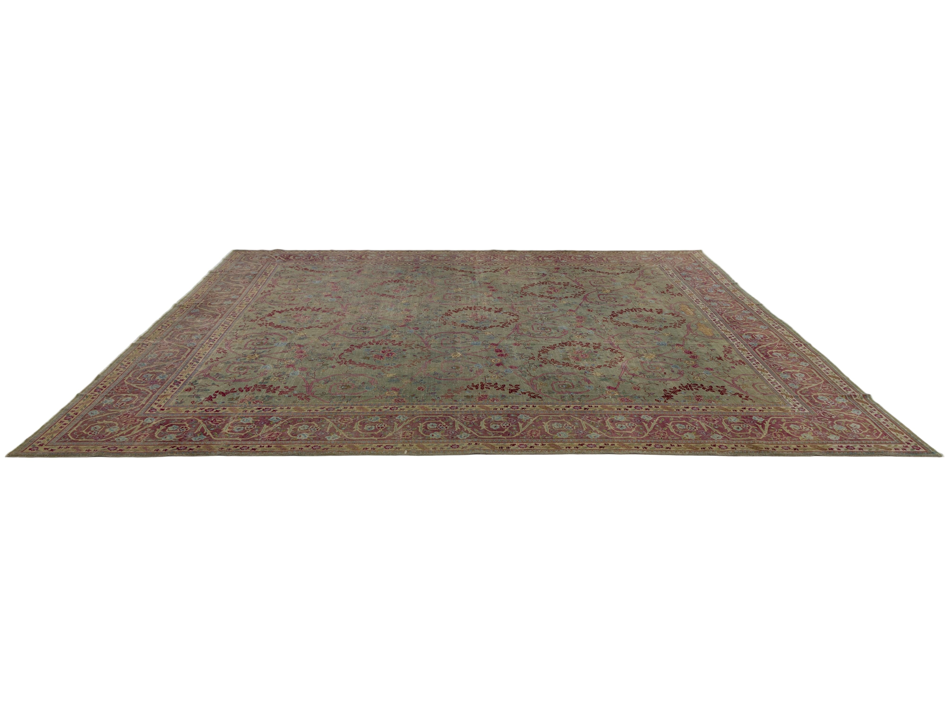 Antique Indian Agra Wool Rug 13 X 15