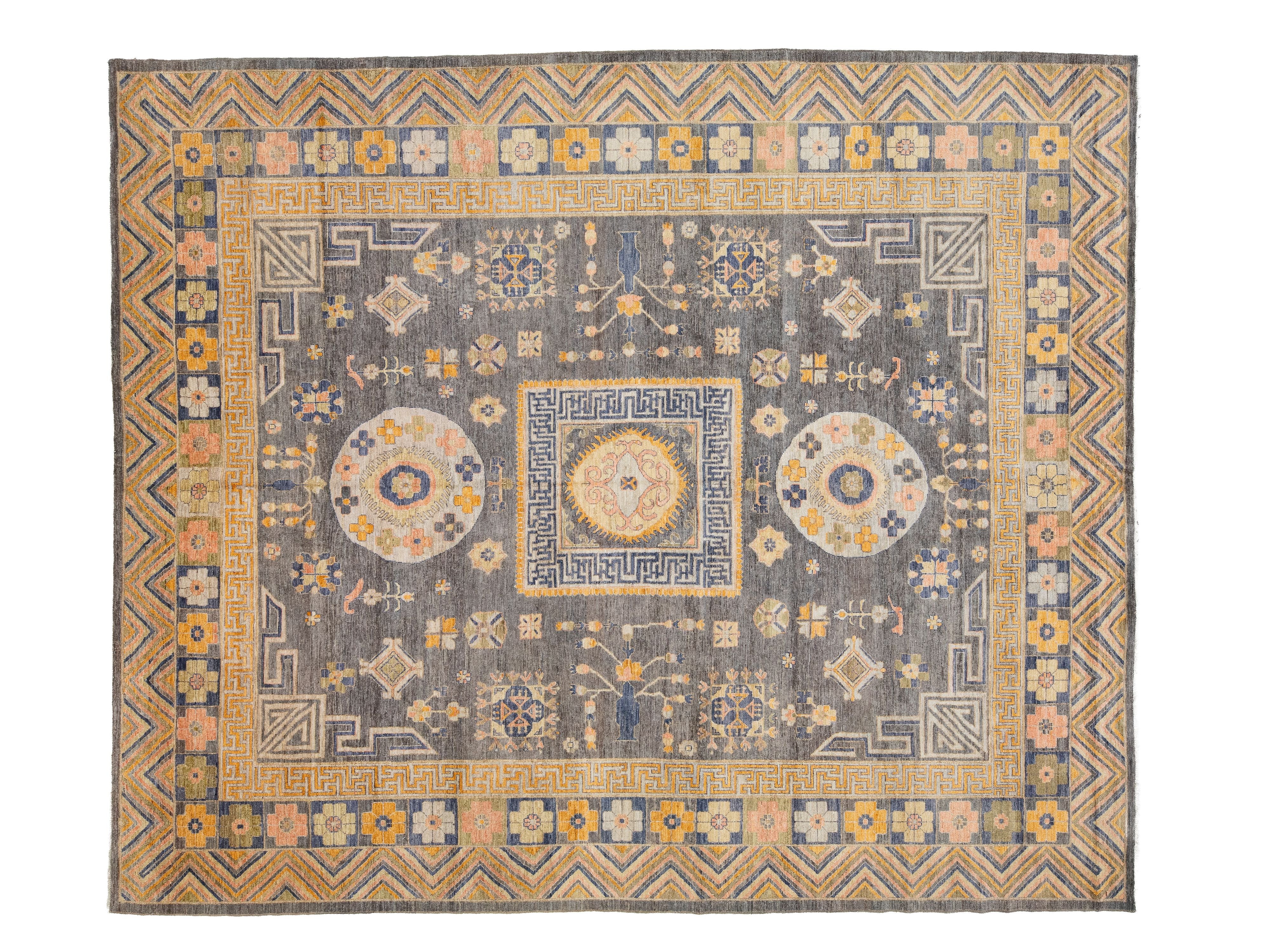 Modern Khotan Wool Rug 12 X 14