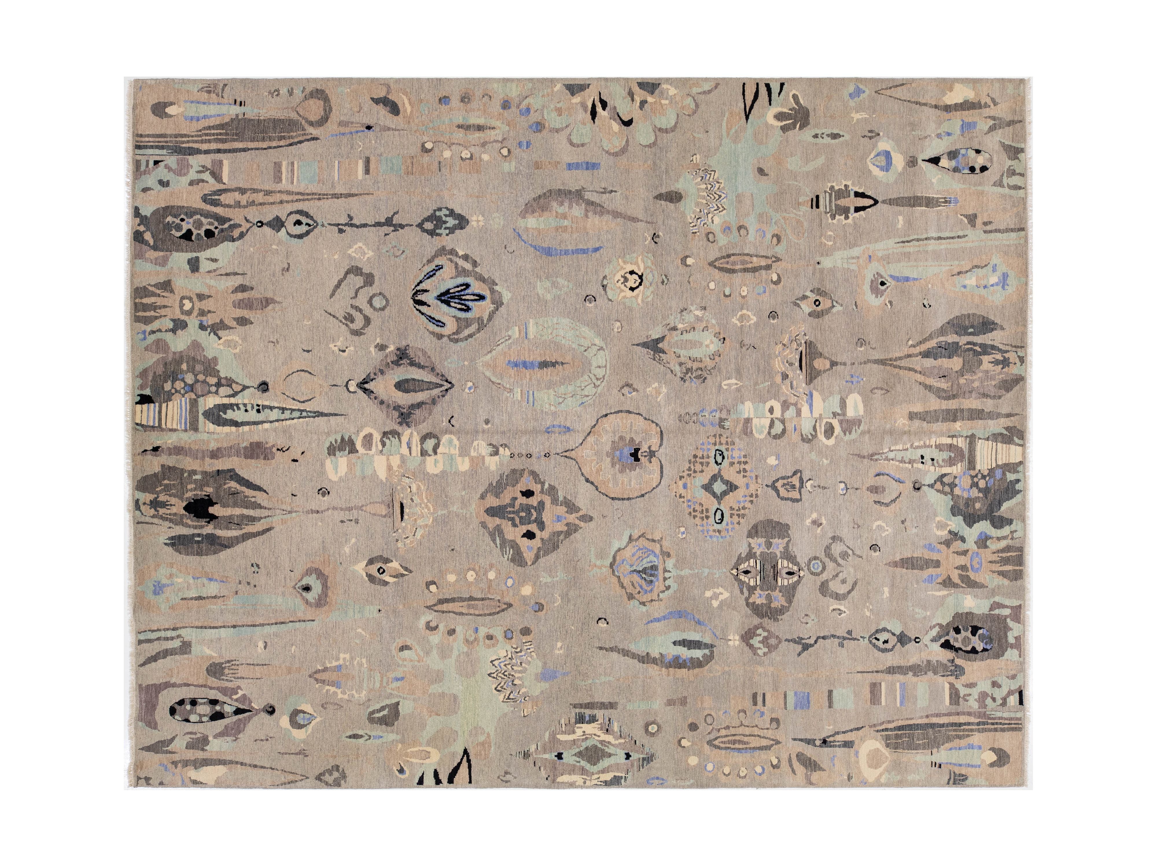 Contemporary Ikat Wool Rug 12 X 15