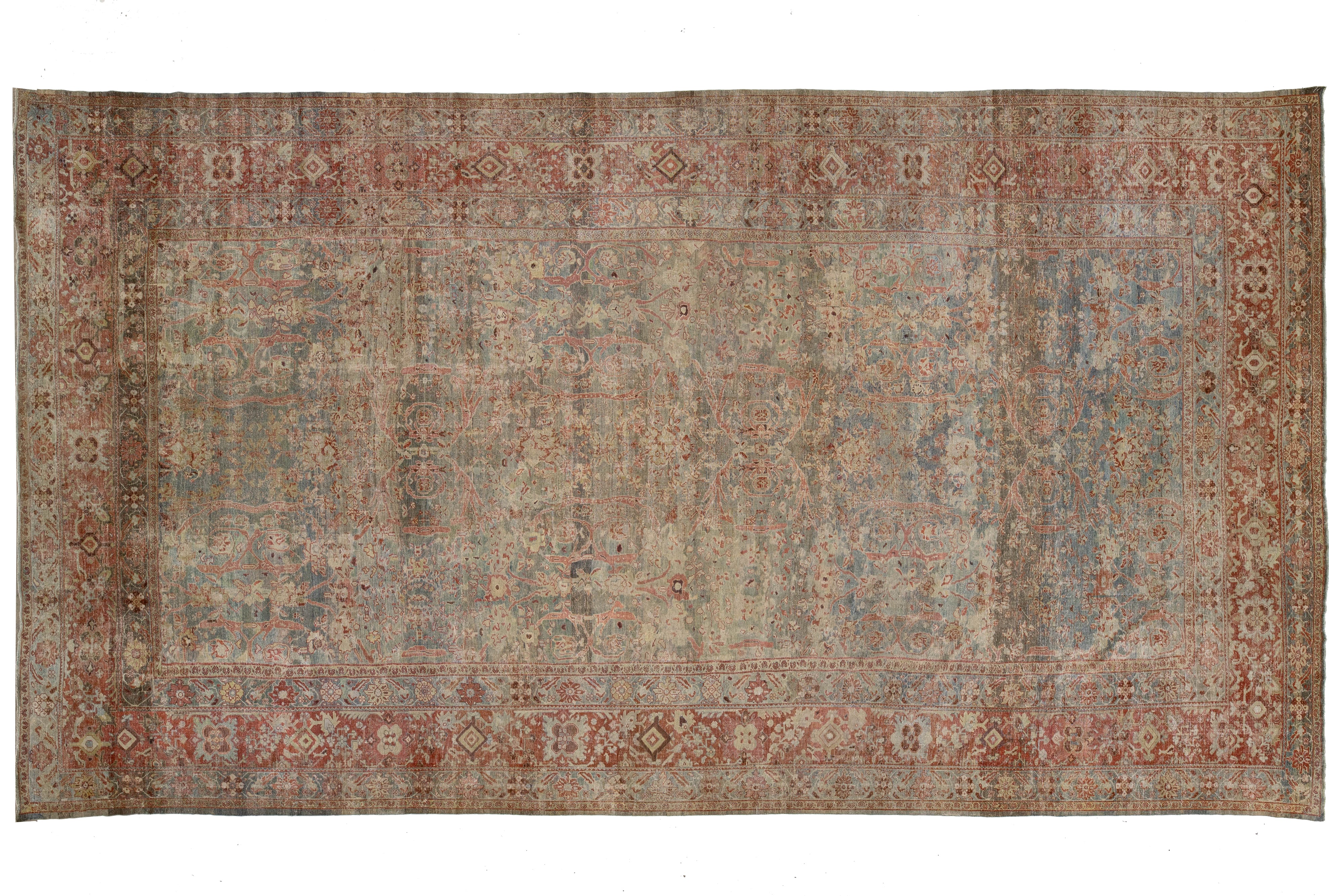 Antique Sultanabad Wool Rug 13 X 24