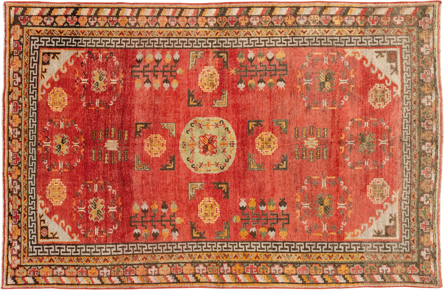 Antique East Turkestan Khotan Wool Rug 6 X 9