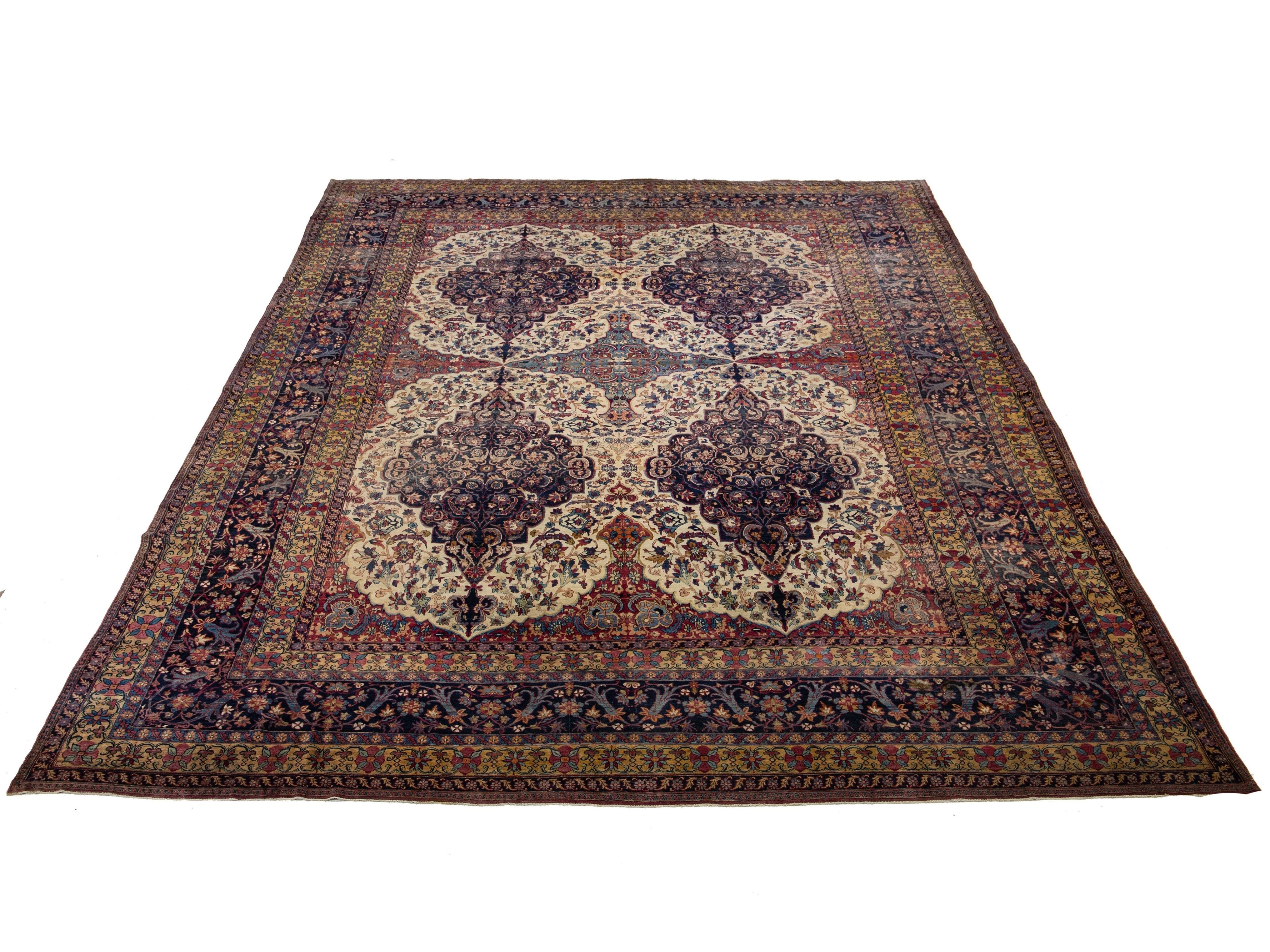 Antique Persian Kerman Wool Rug 15 X 22