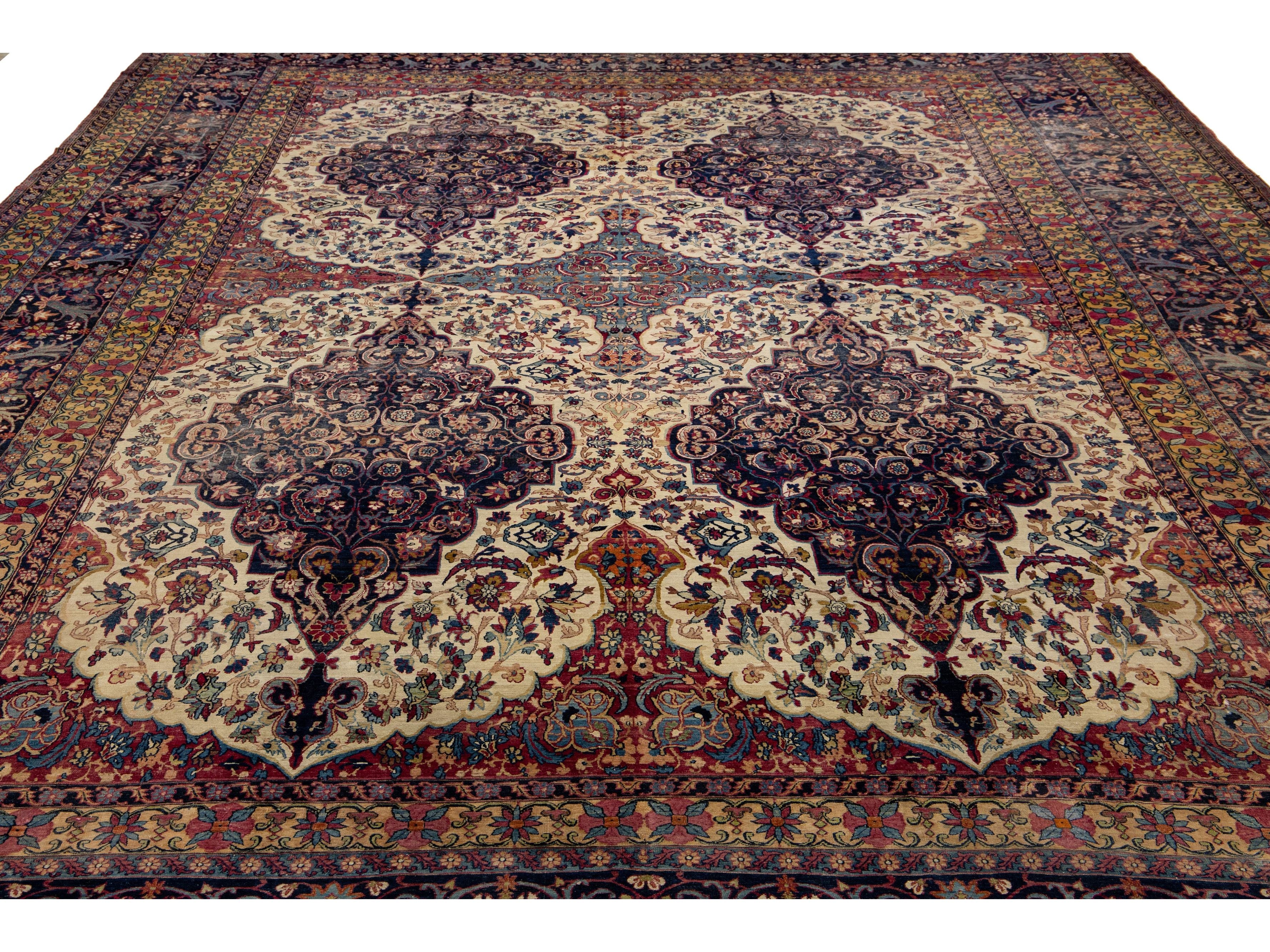 Antique Persian Kerman Wool Rug 15 X 22