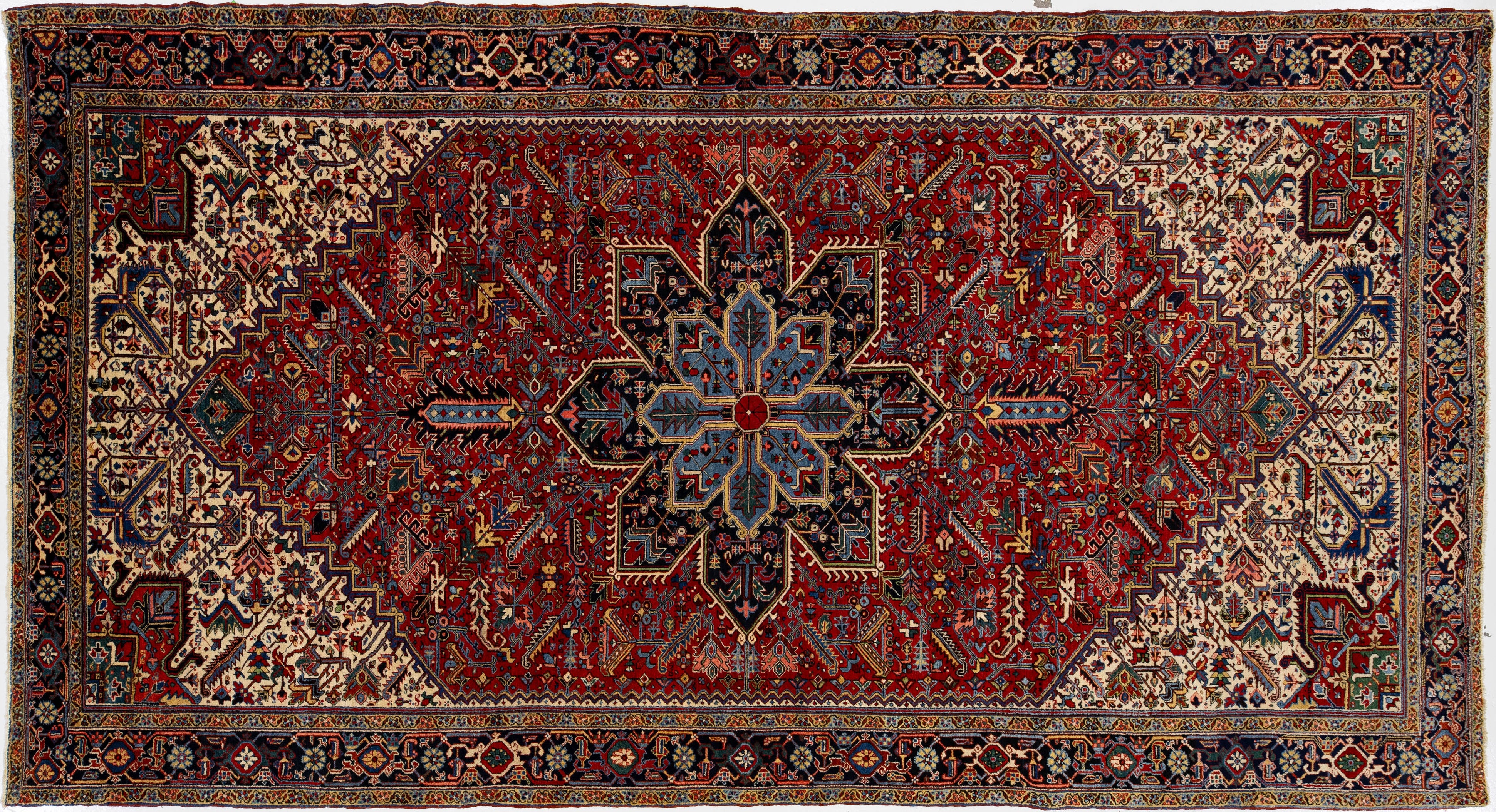 Antique Heriz Wool Rug 10 X 18