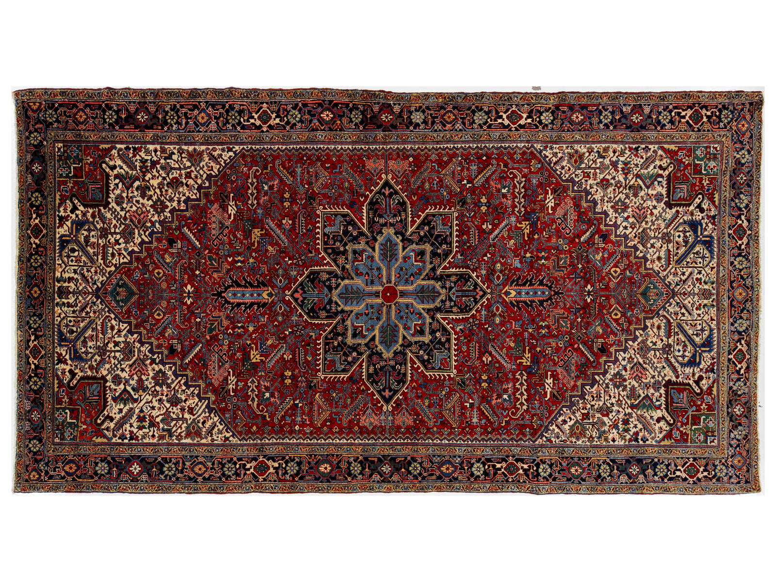 Antique Heriz Wool Rug 10 X 18